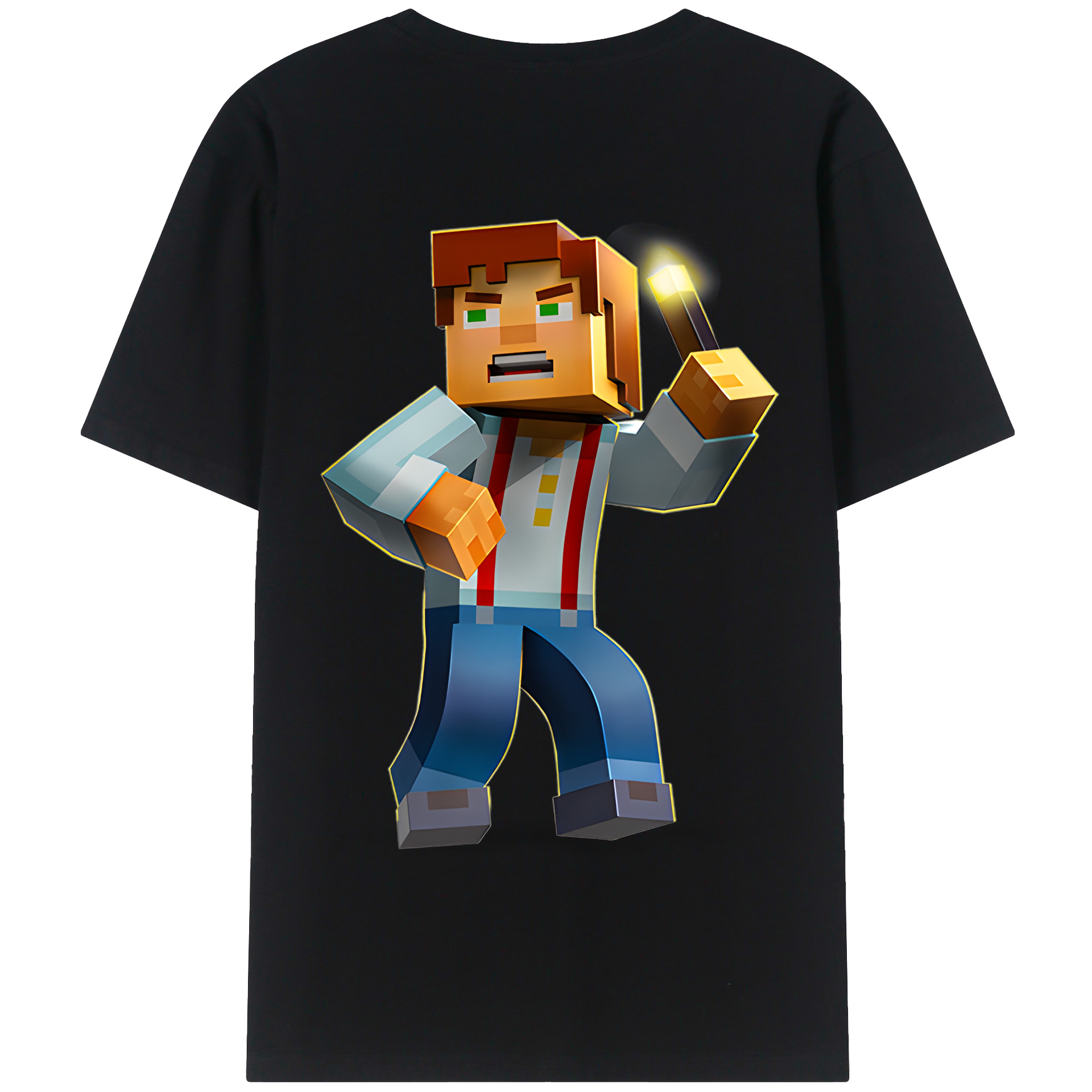 （画像用） マインクラフト ブロックの世界 Minecraft MC Block world 綿100％半袖Tシャツ（背面プリント）
