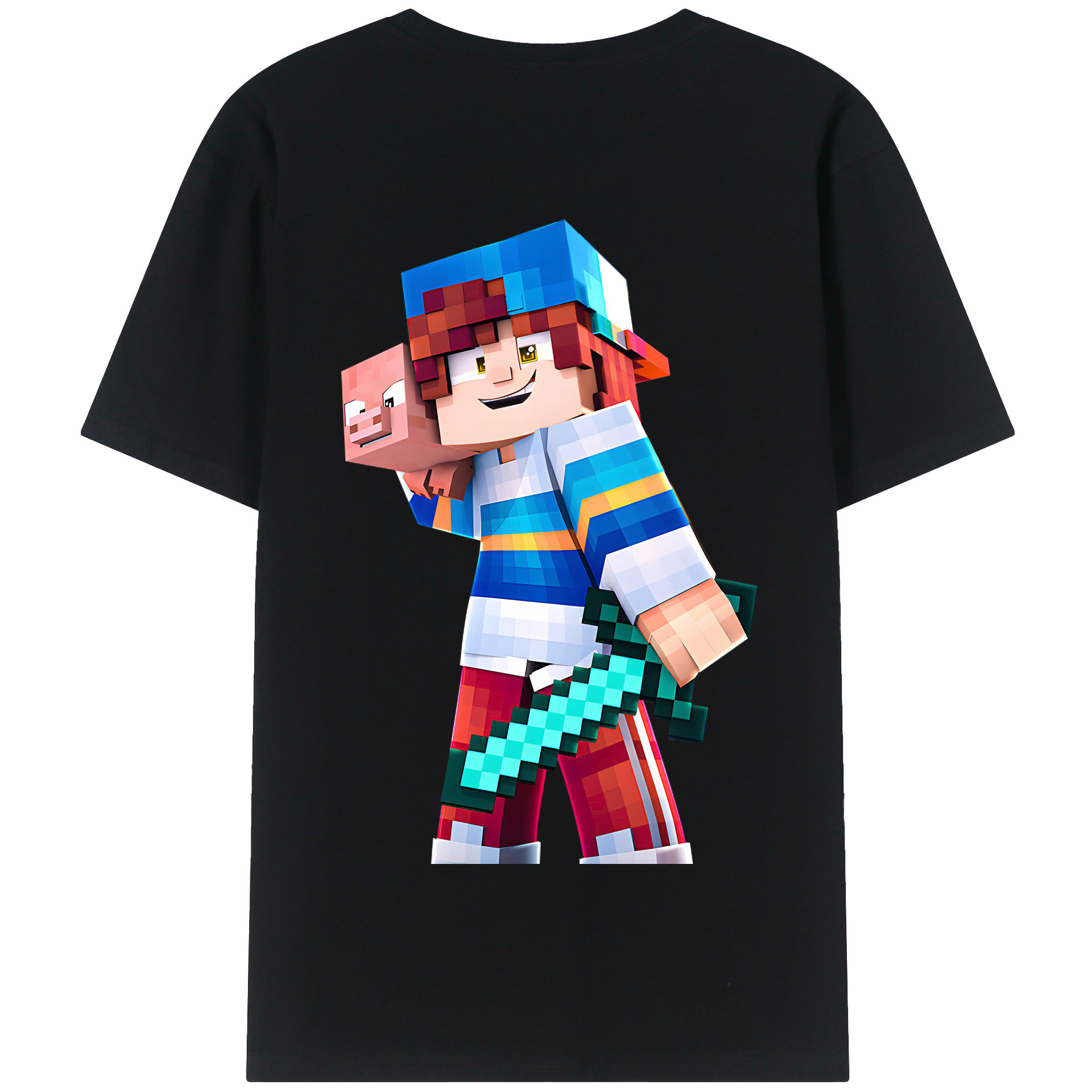 （画像用） マインクラフト ブロックの世界 Minecraft MC Block world 綿100％半袖Tシャツ（背面プリント）