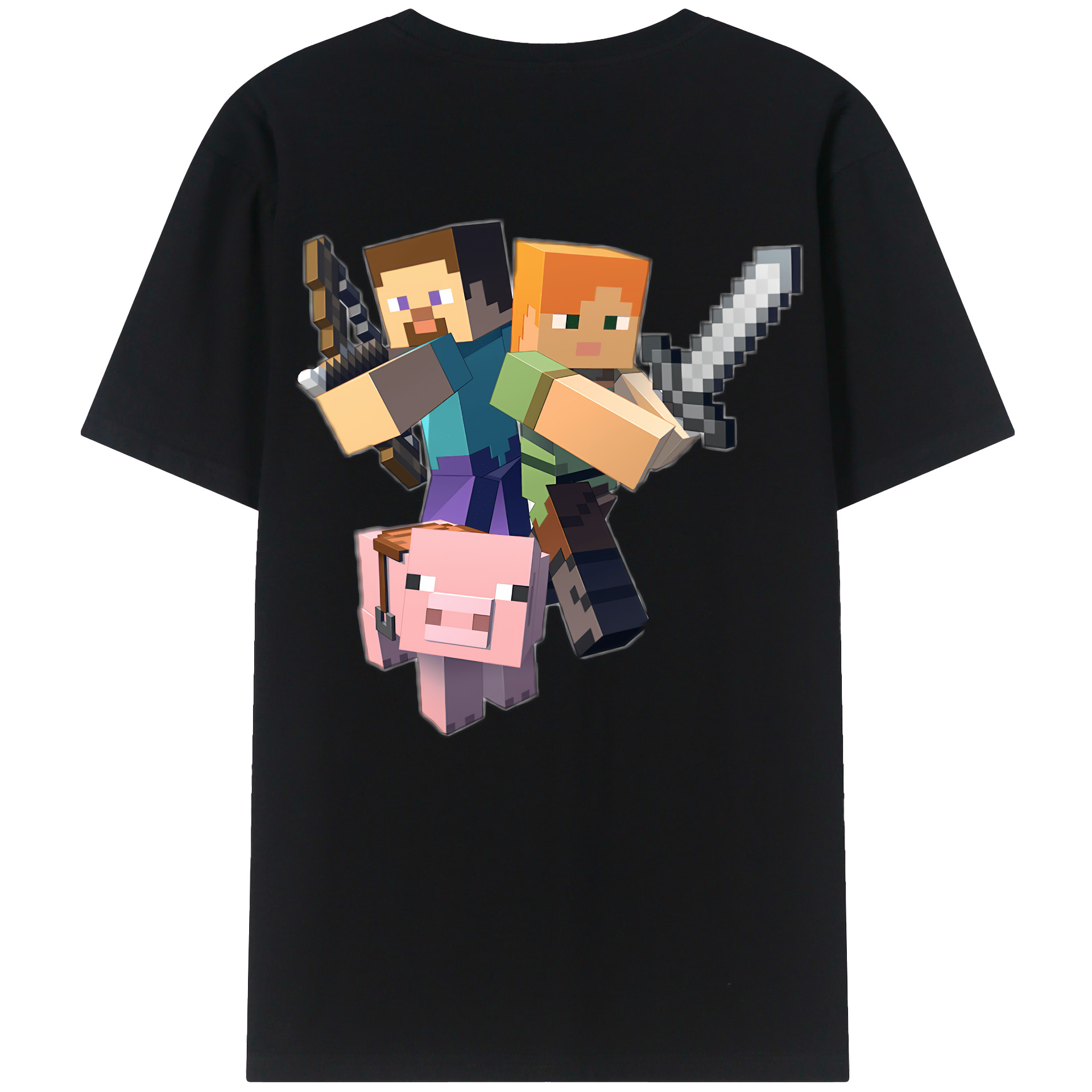 （画像用） マインクラフト ブロックの世界 Minecraft MC Block world 綿100％半袖Tシャツ（背面プリント）