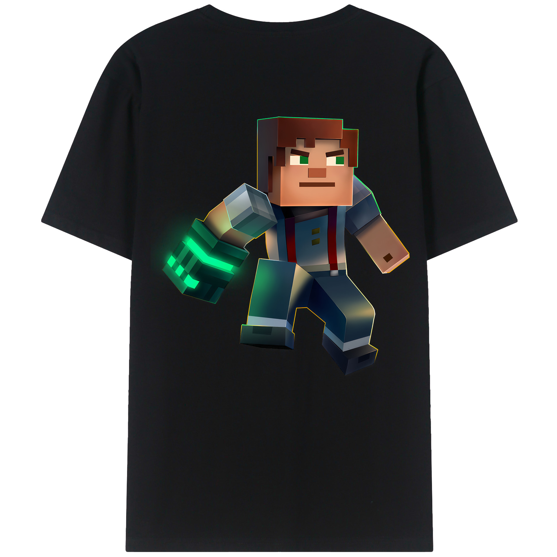（画像用） マインクラフト ブロックの世界 Minecraft MC Block world 綿100％半袖Tシャツ（背面プリント）