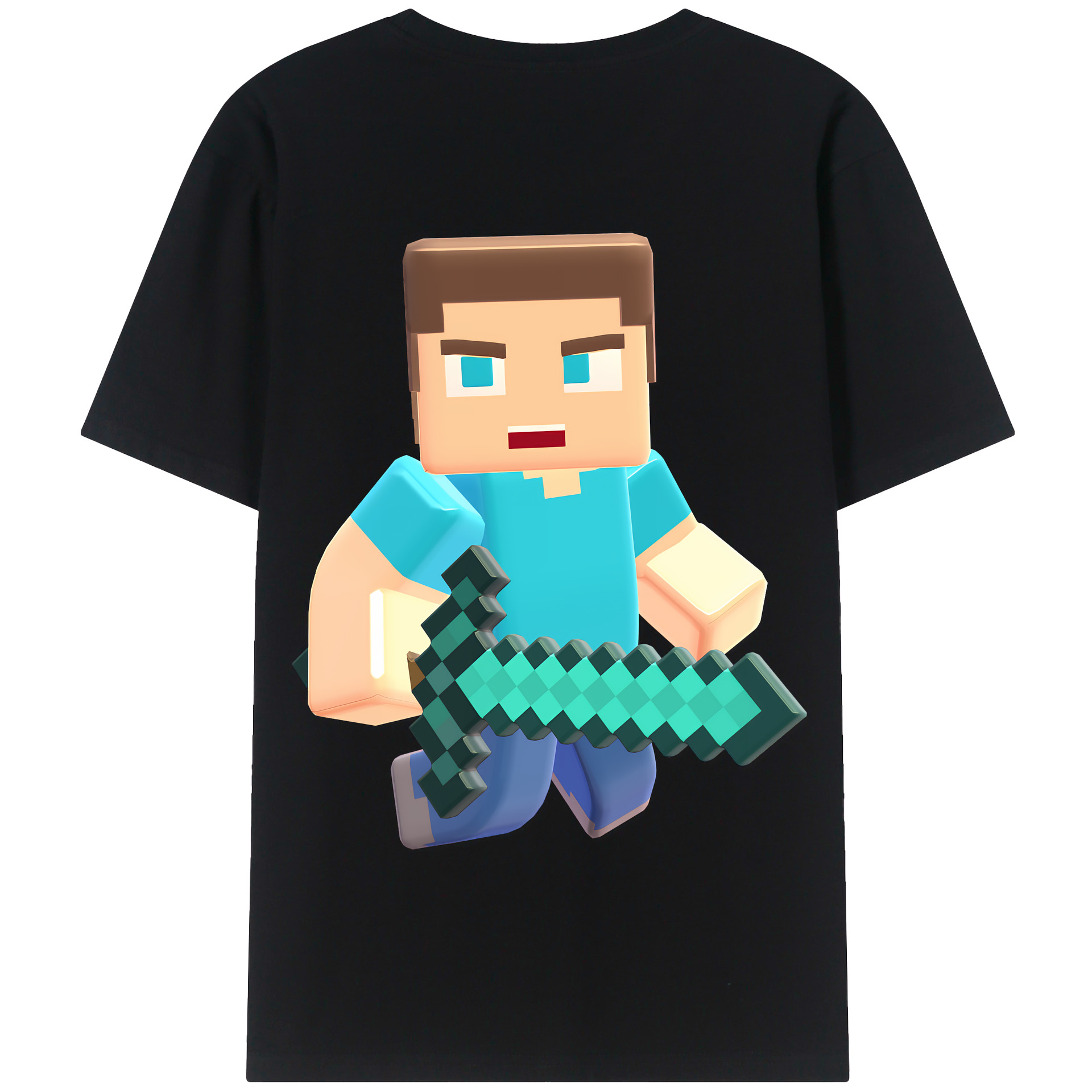 （画像用） マインクラフト ブロックの世界 Minecraft MC Block world 綿100％半袖Tシャツ（背面プリント）