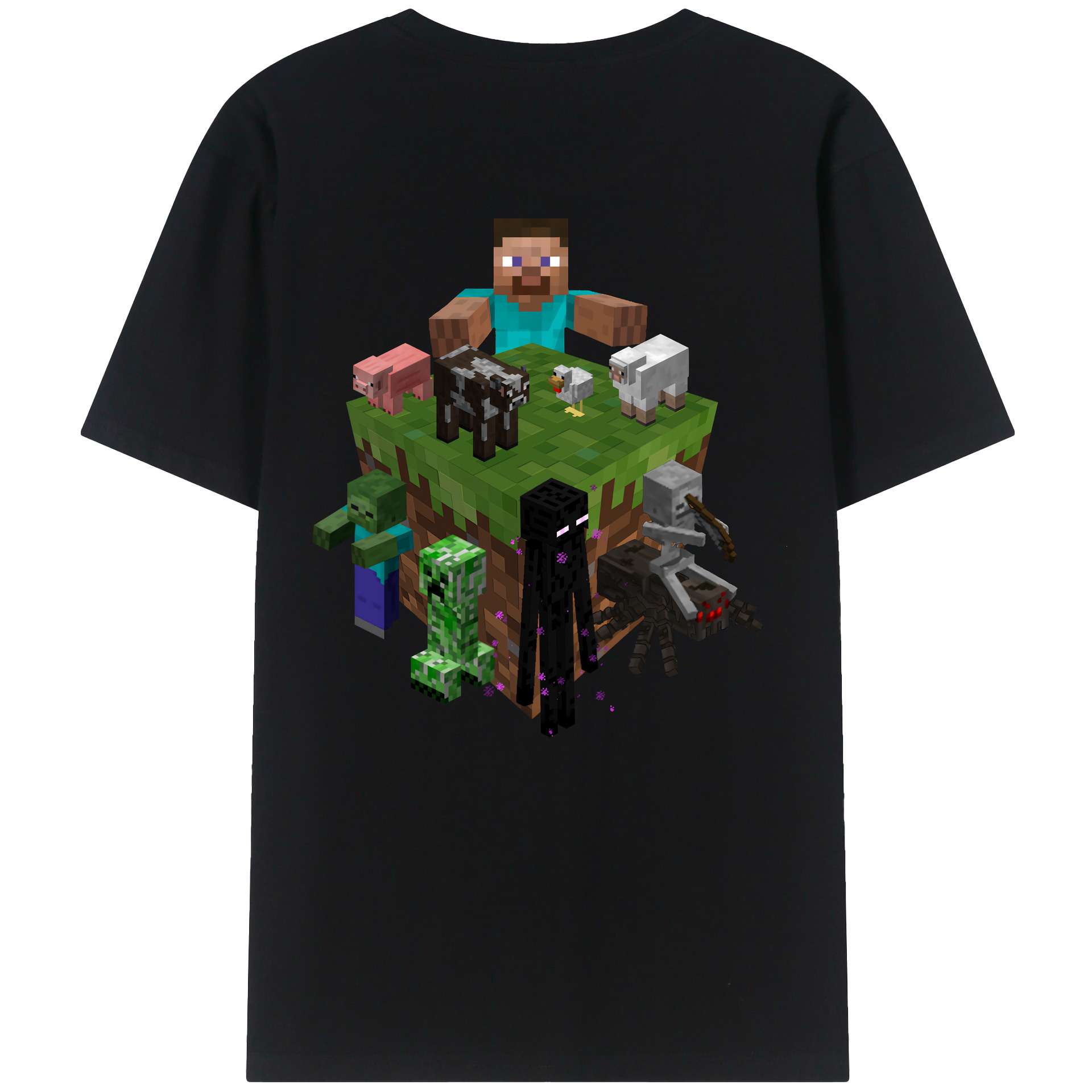 （画像用） マインクラフト ブロックの世界 Minecraft MC Block world 綿100％半袖Tシャツ（背面プリント）