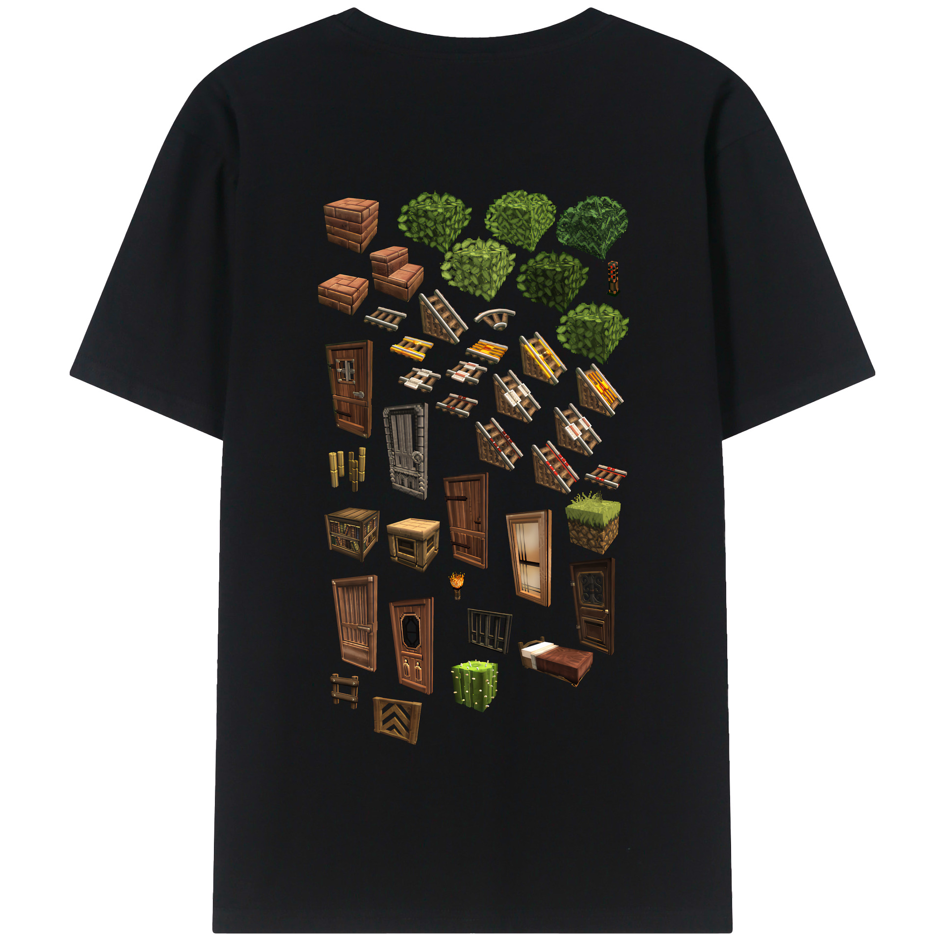 （画像用） マインクラフト ブロックの世界 Minecraft MC Block world 綿100％半袖Tシャツ（背面プリント）