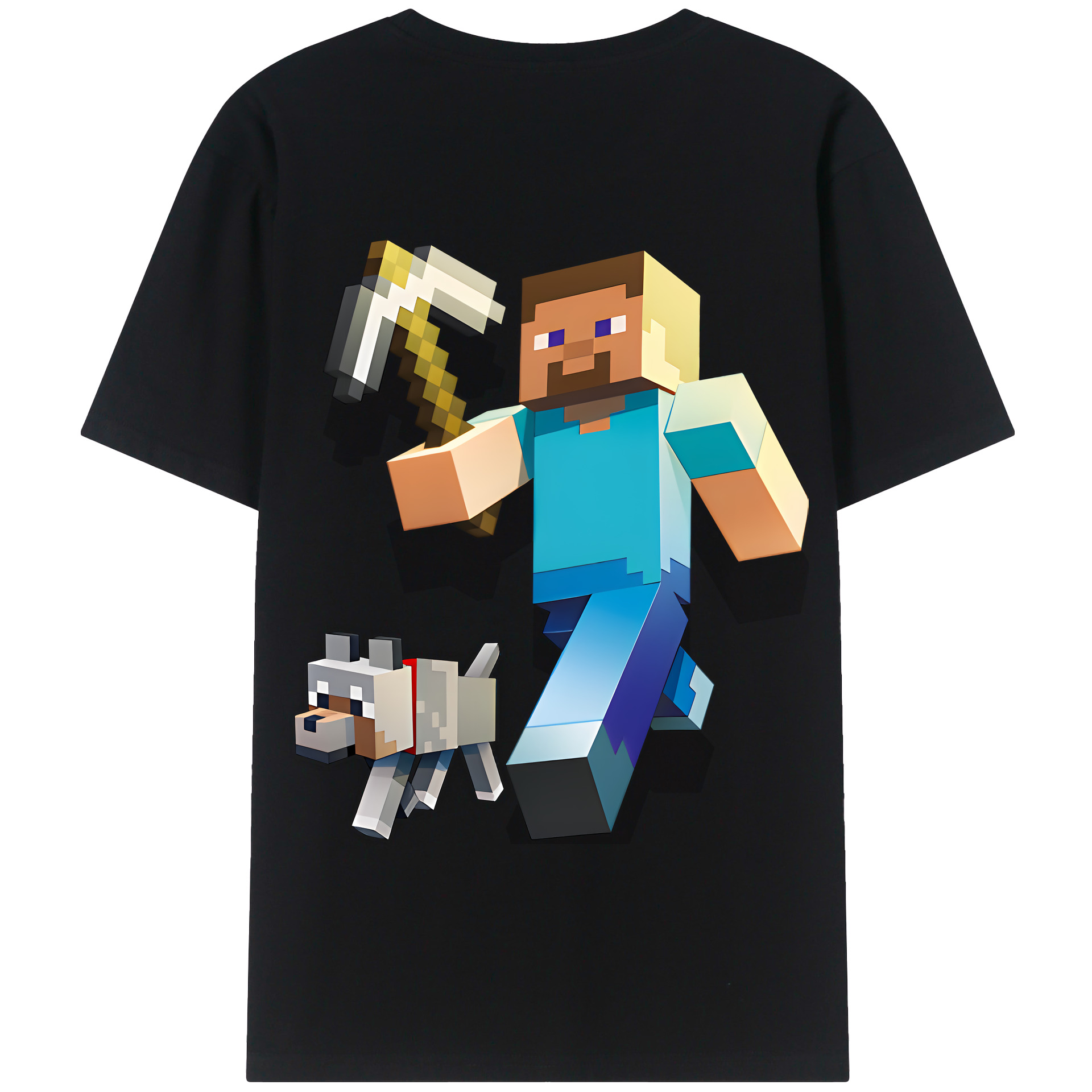（画像用） マインクラフト ブロックの世界 Minecraft MC Block world 綿100％半袖Tシャツ（背面プリント）
