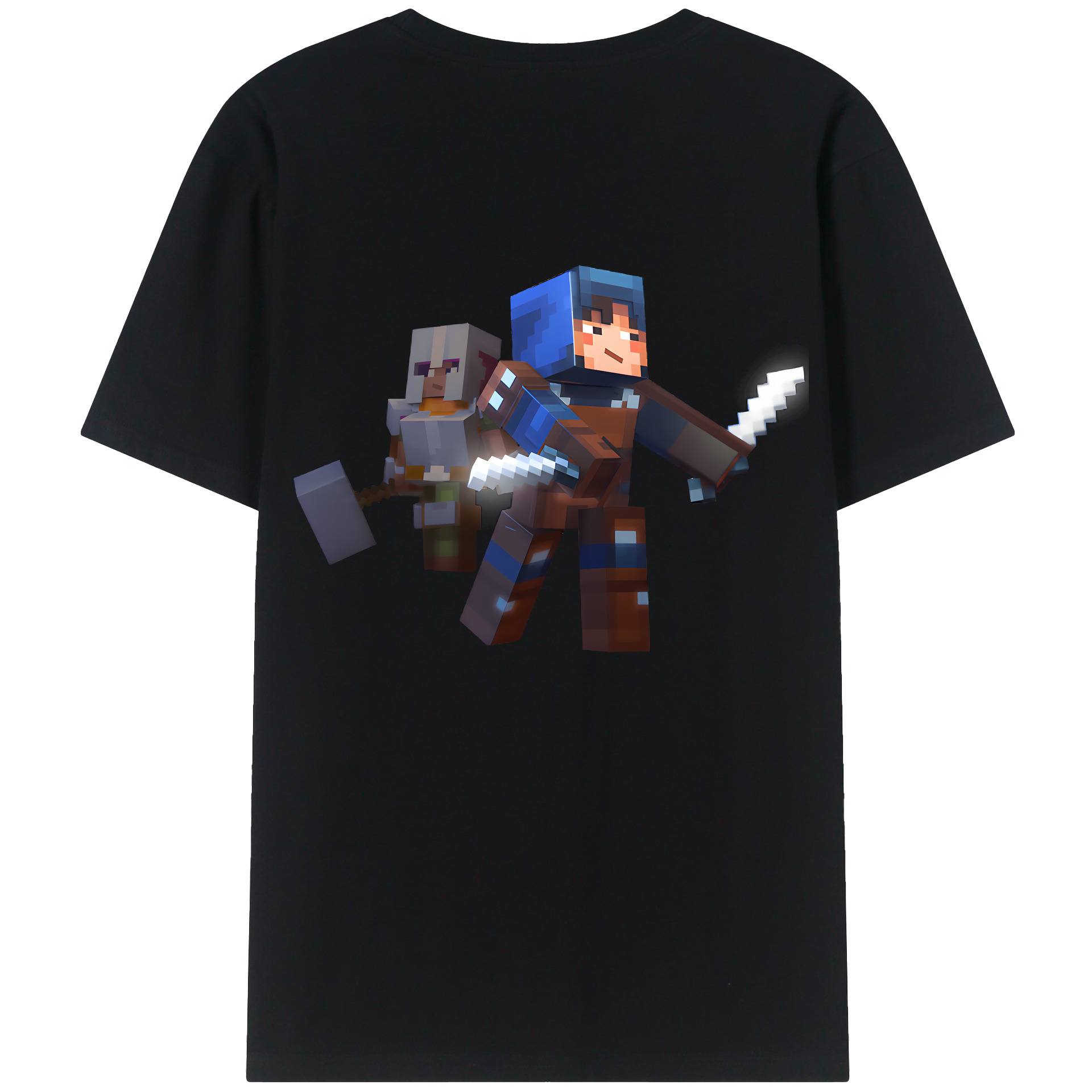 （画像用） マインクラフト ブロックの世界 Minecraft MC Block world 綿100％半袖Tシャツ（背面プリント）