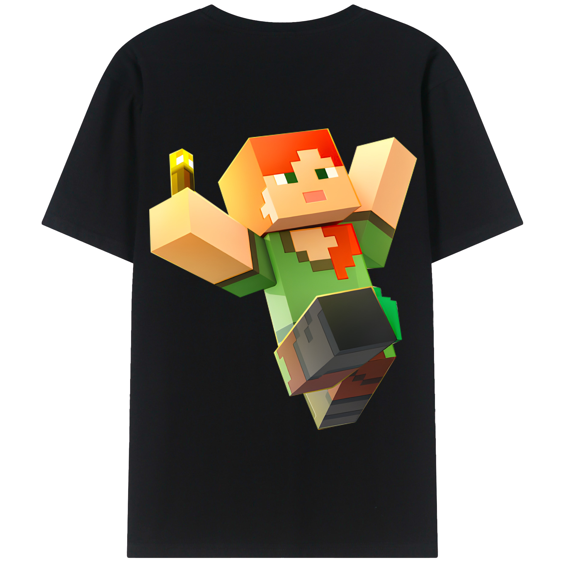 （画像用） マインクラフト ブロックの世界 Minecraft MC Block world 綿100％半袖Tシャツ（背面プリント）