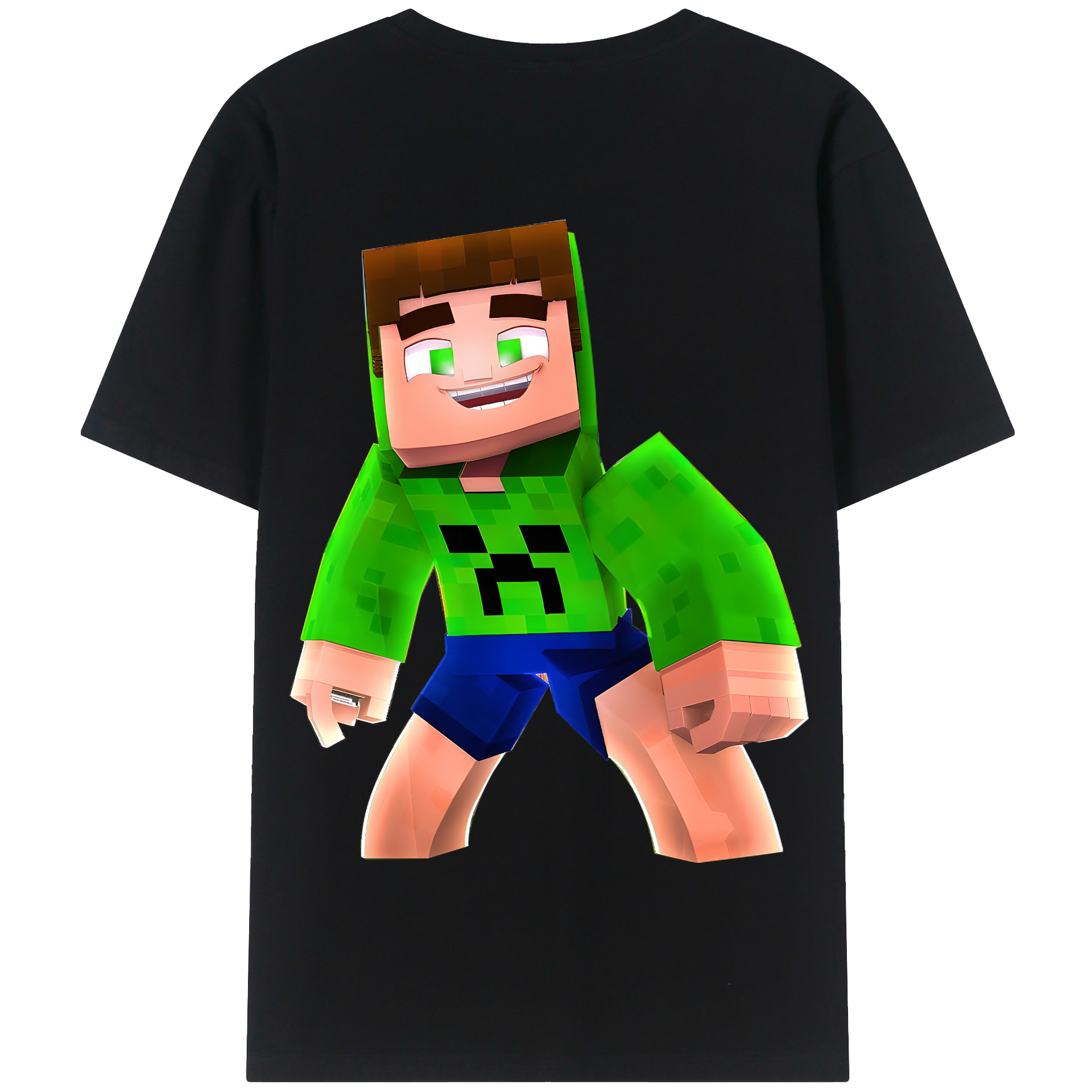 （画像用） マインクラフト ブロックの世界 Minecraft MC Block world 綿100％半袖Tシャツ（背面プリント）