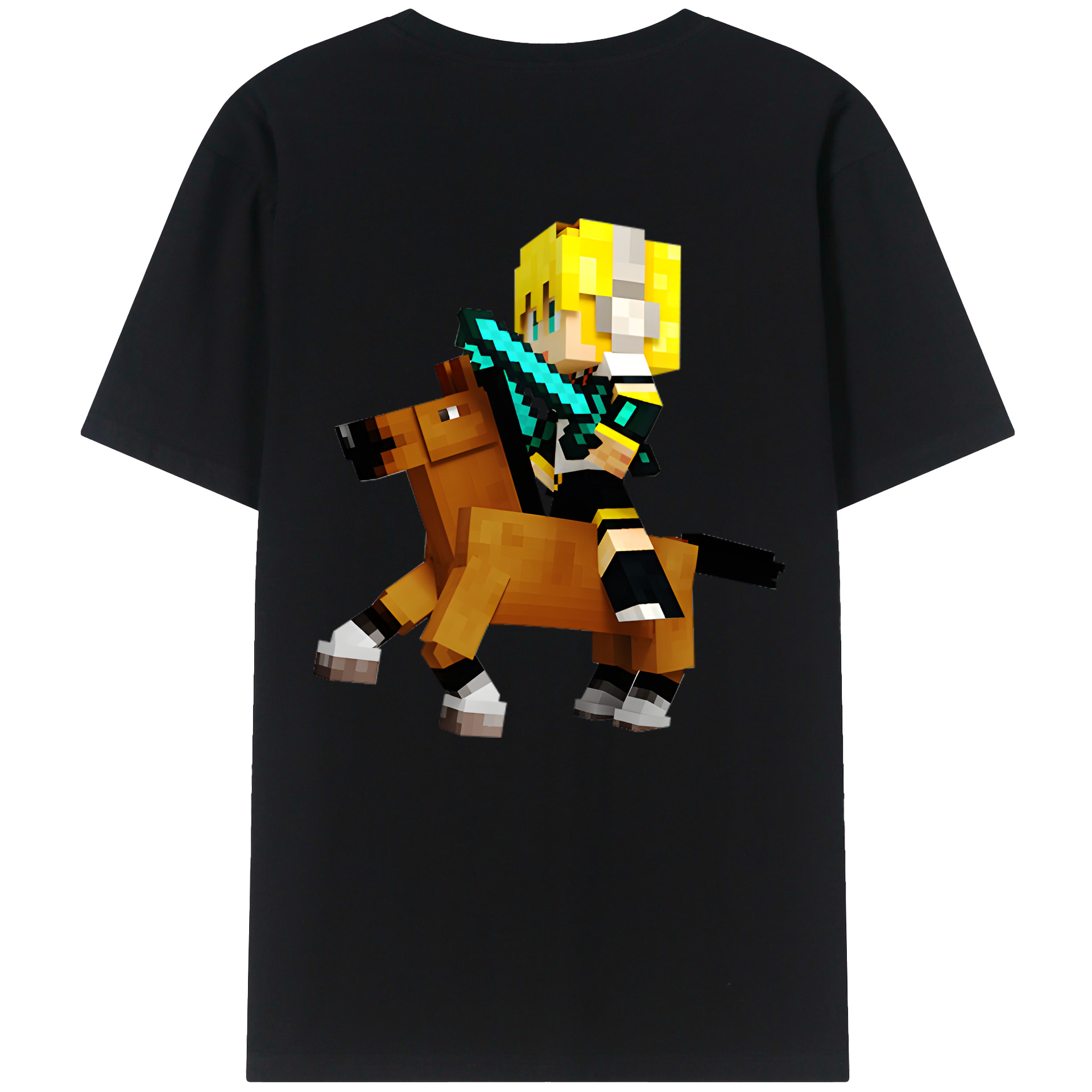 （画像用） マインクラフト ブロックの世界 Minecraft MC Block world 綿100％半袖Tシャツ（背面プリント）