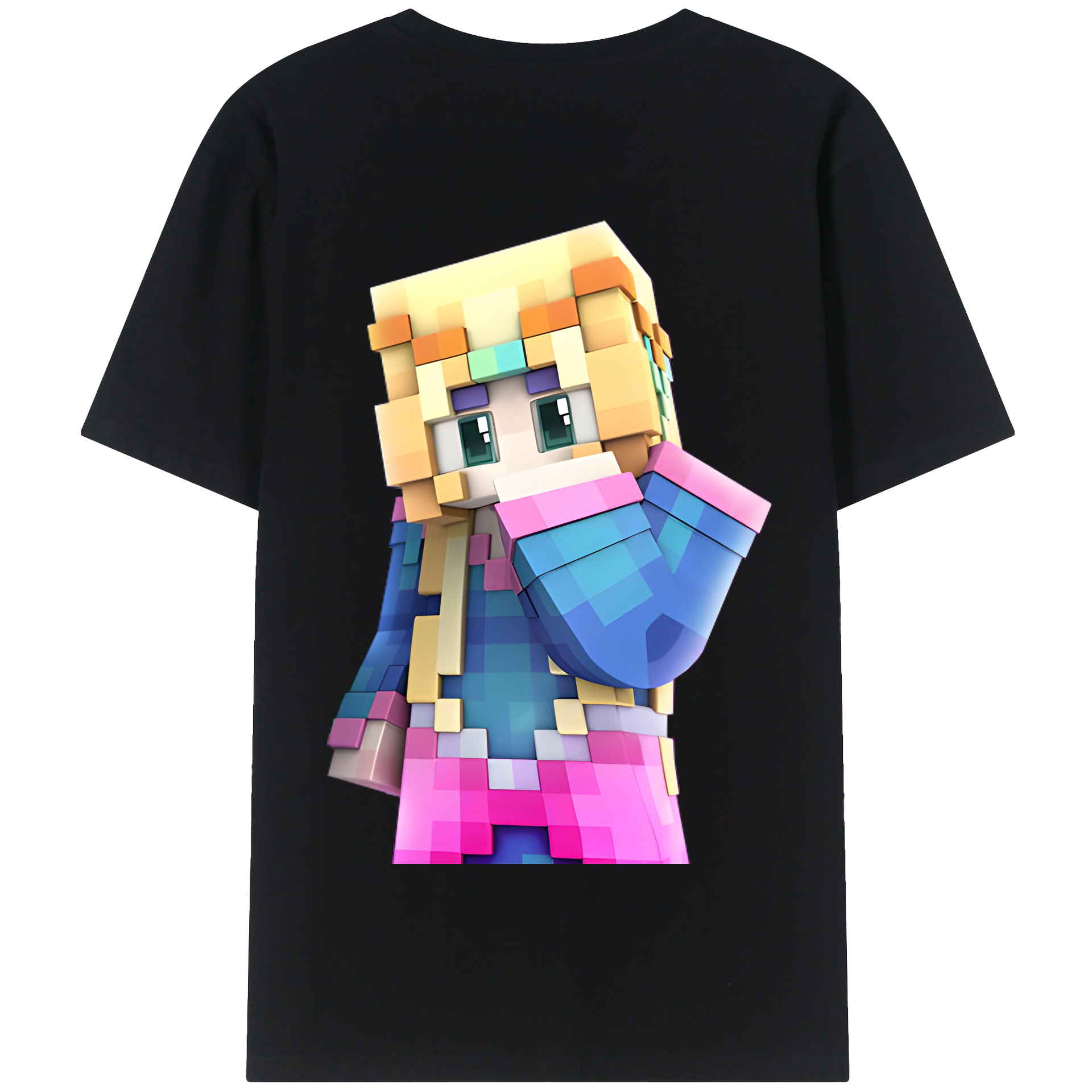 （画像用） マインクラフト ブロックの世界 Minecraft MC Block world 綿100％半袖Tシャツ（背面プリント）