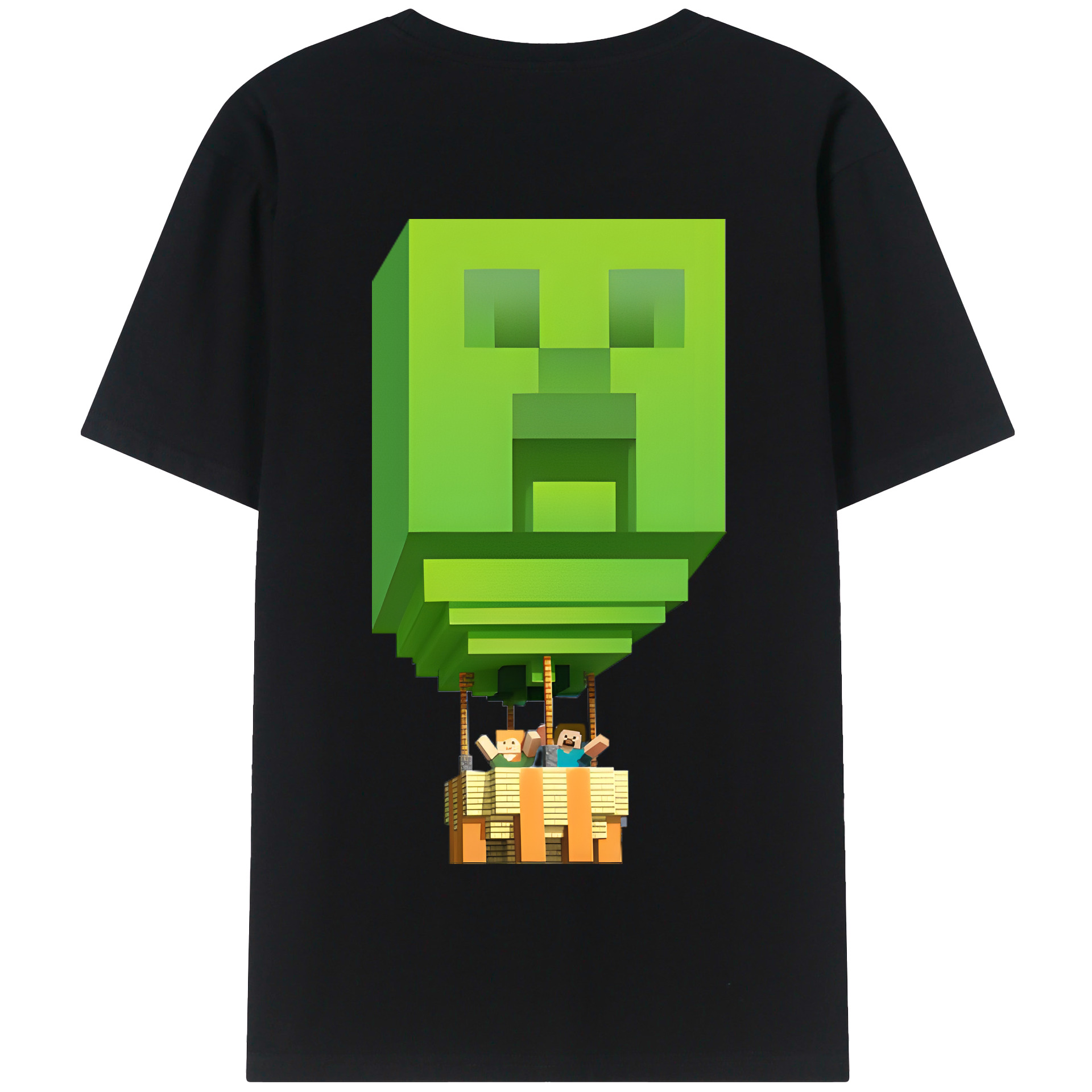 （画像用） マインクラフト ブロックの世界 Minecraft MC Block world 綿100％半袖Tシャツ（背面プリント）