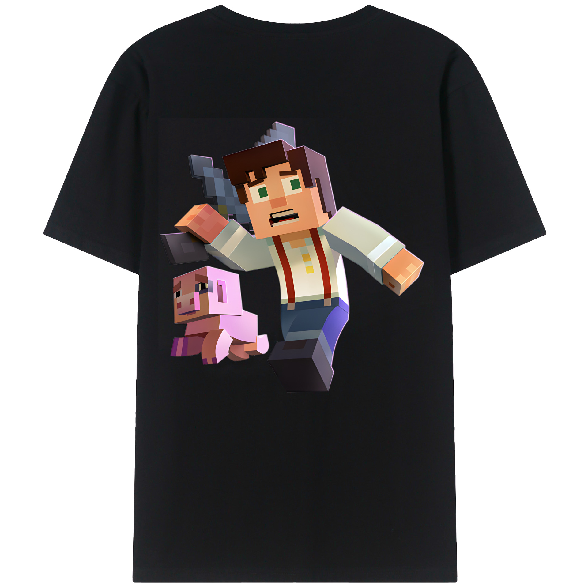 （画像用） マインクラフト ブロックの世界 Minecraft MC Block world 綿100％半袖Tシャツ（背面プリント）