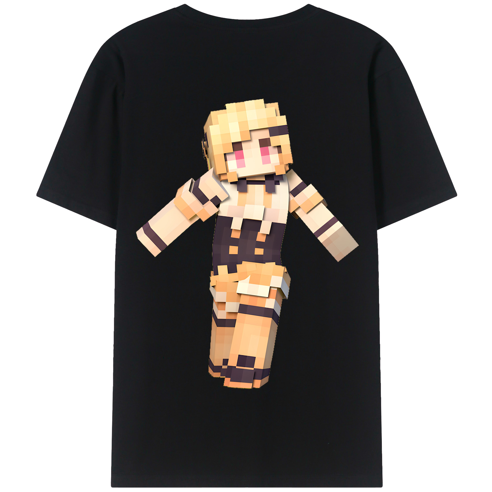 （画像用） マインクラフト ブロックの世界 Minecraft MC Block world 綿100％半袖Tシャツ（背面プリント）