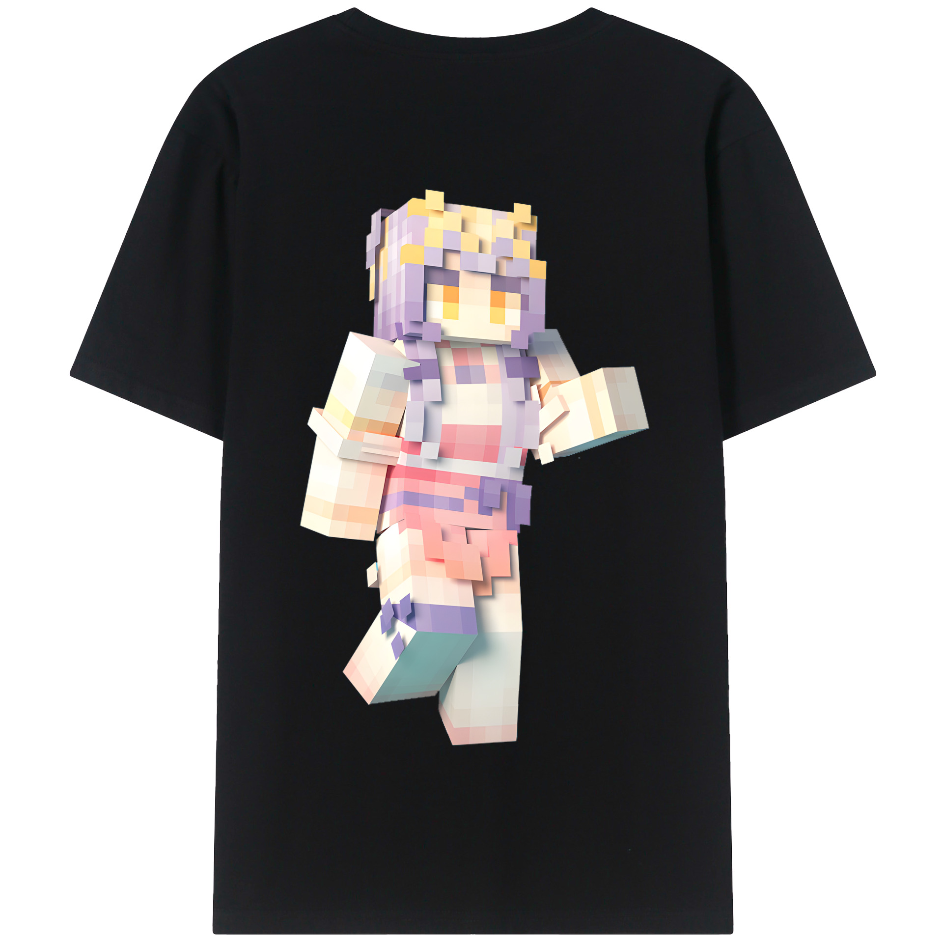 （画像用） マインクラフト ブロックの世界 Minecraft MC Block world 綿100％半袖Tシャツ（背面プリント）