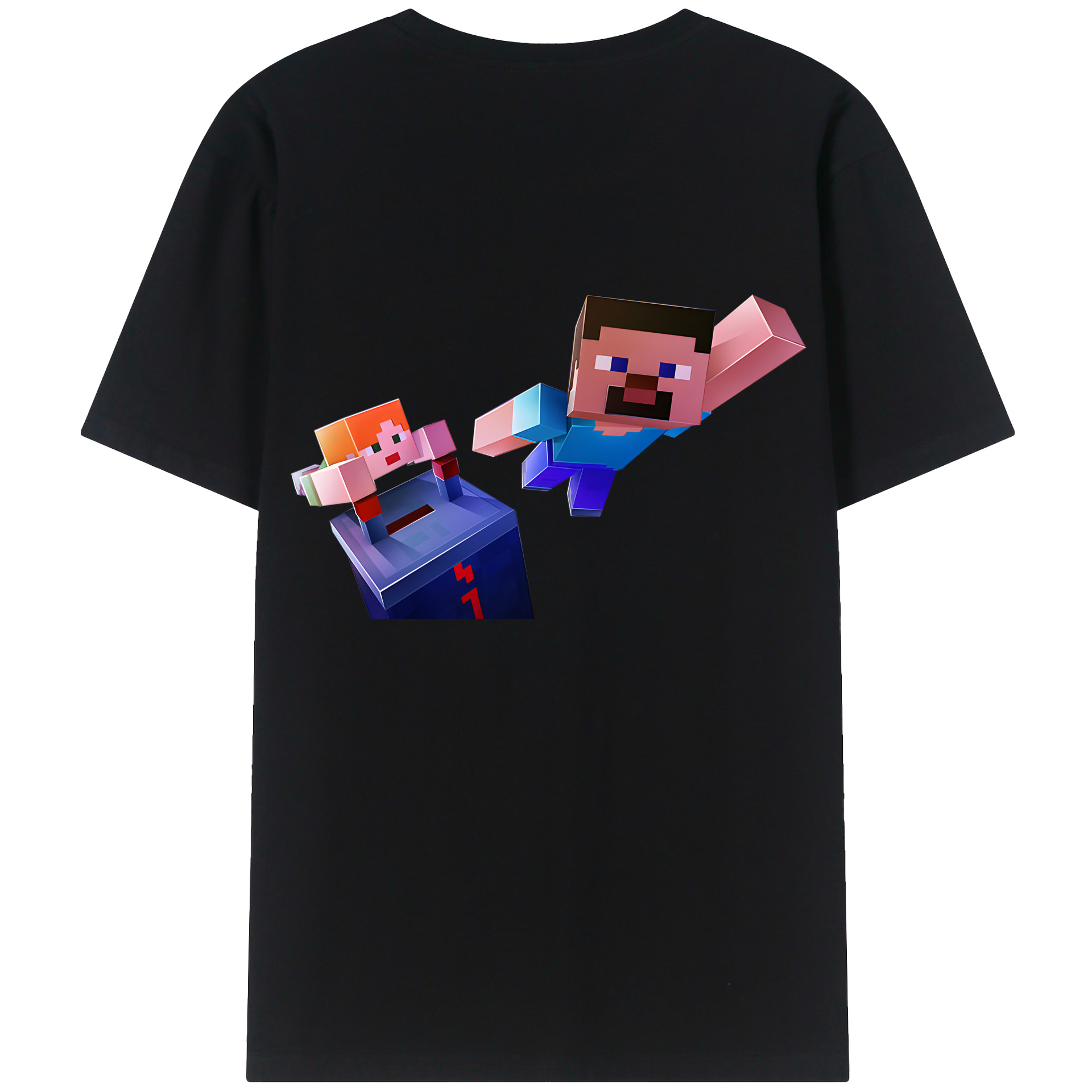 （画像用） マインクラフト ブロックの世界 Minecraft MC Block world 綿100％半袖Tシャツ（背面プリント）