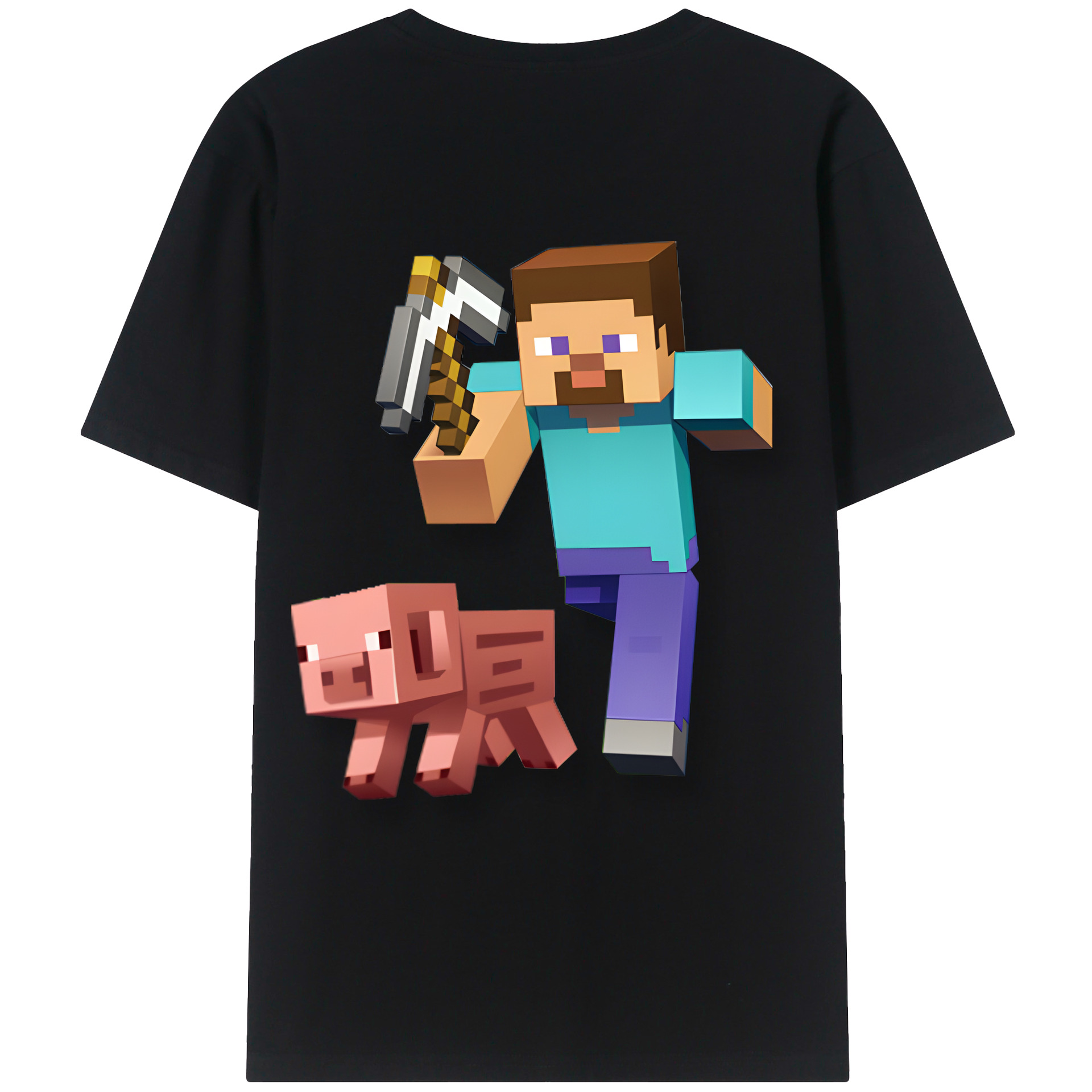 （画像用） マインクラフト ブロックの世界 Minecraft MC Block world 綿100％半袖Tシャツ（背面プリント）