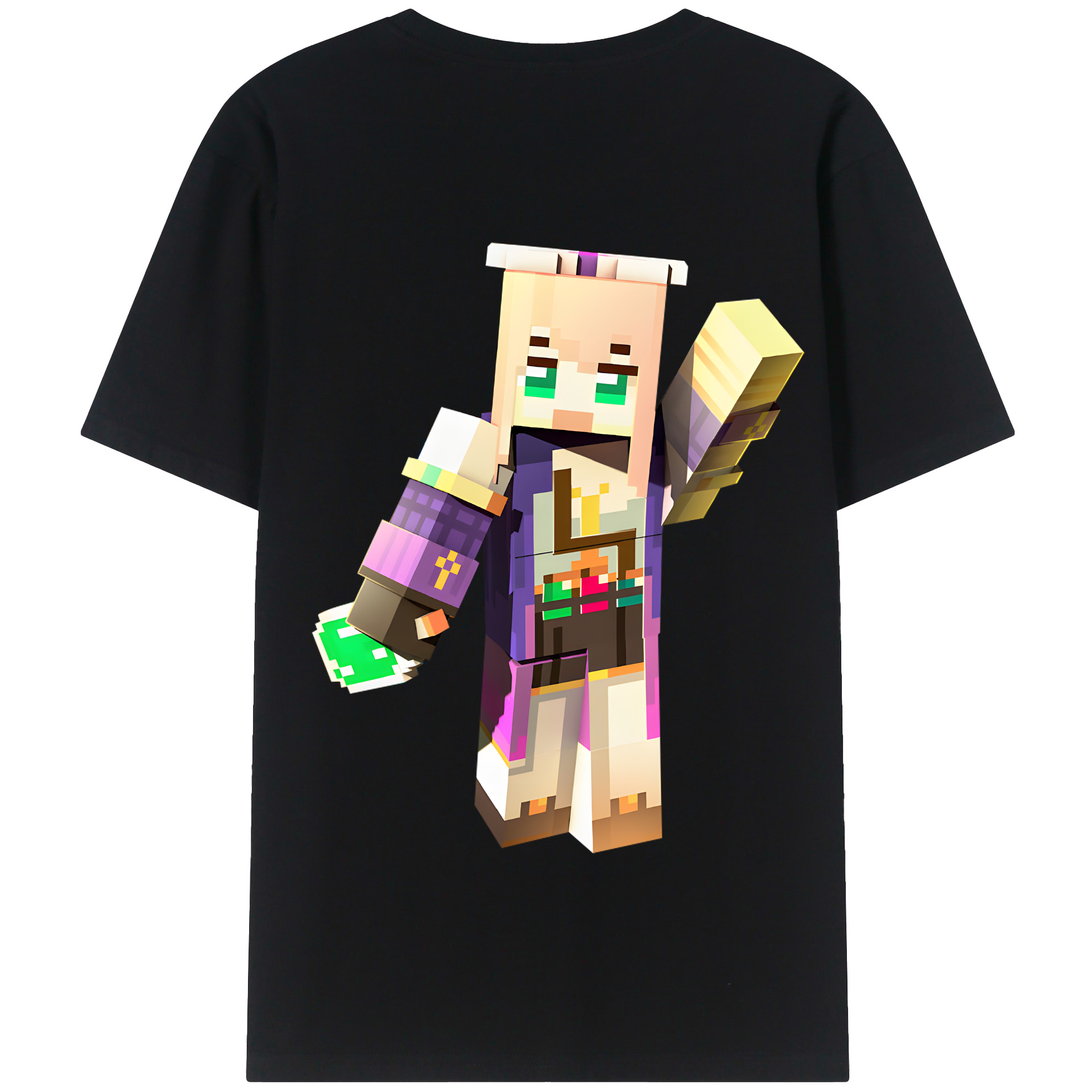 （画像用） マインクラフト ブロックの世界 Minecraft MC Block world 綿100％半袖Tシャツ（背面プリント）