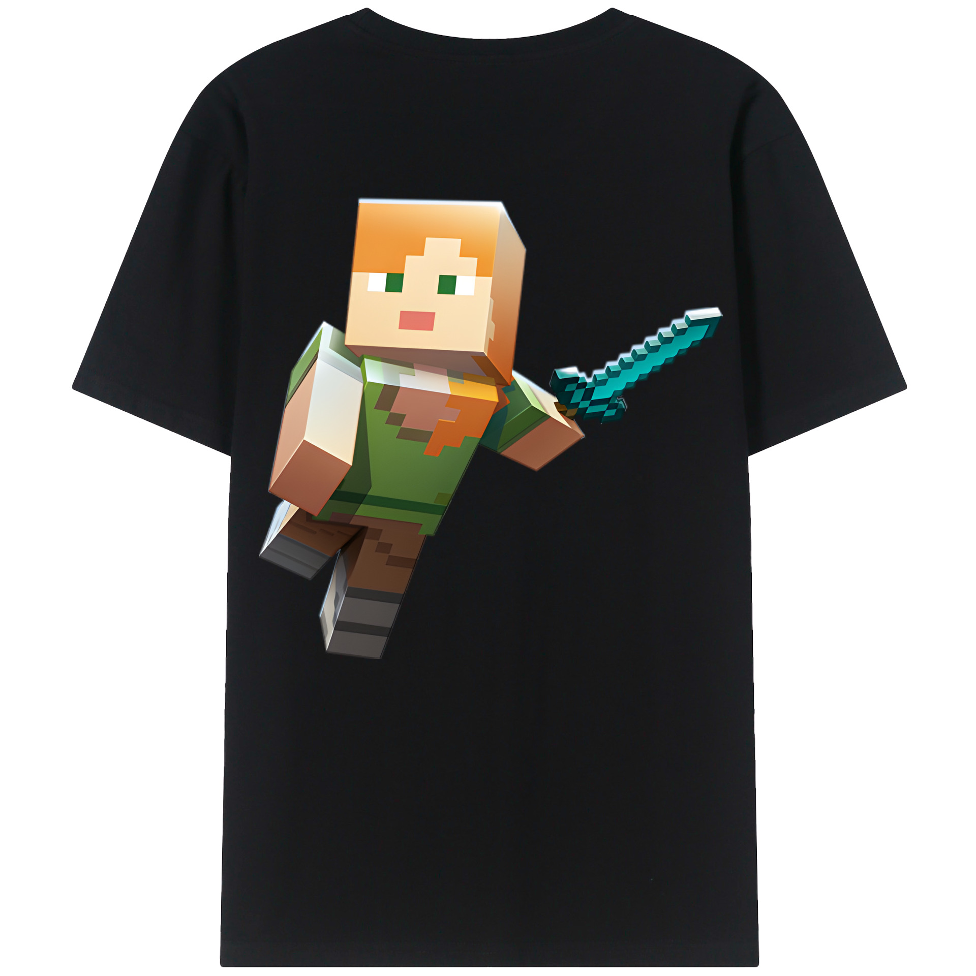 （画像用） マインクラフト ブロックの世界 Minecraft MC Block world 綿100％半袖Tシャツ（背面プリント）