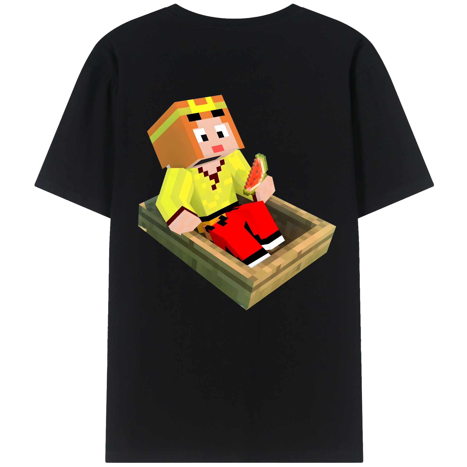 （画像用） マインクラフト ブロックの世界 Minecraft MC Block world 綿100％半袖Tシャツ（背面プリント）