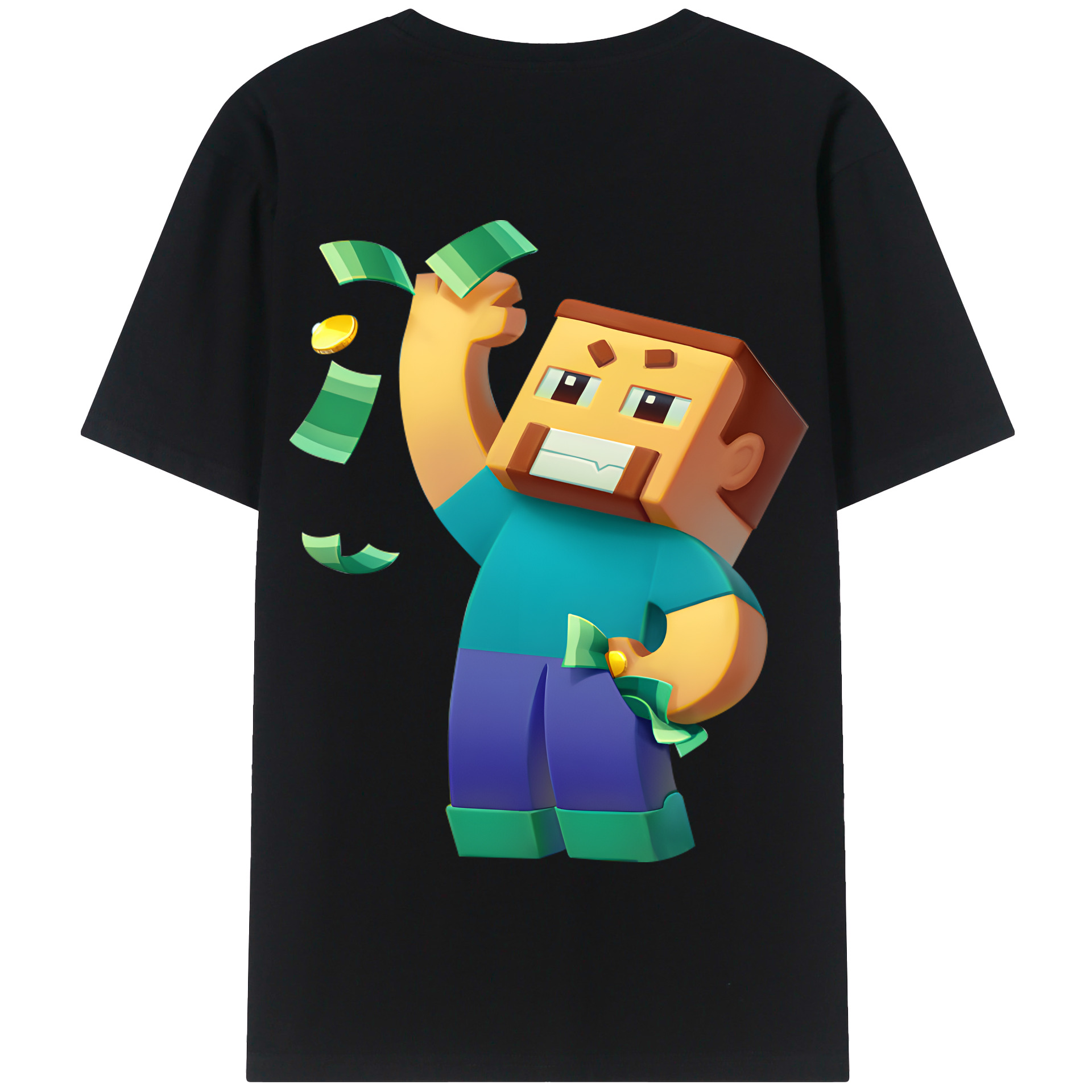 （画像用） マインクラフト ブロックの世界 Minecraft MC Block world 綿100％半袖Tシャツ（背面プリント）