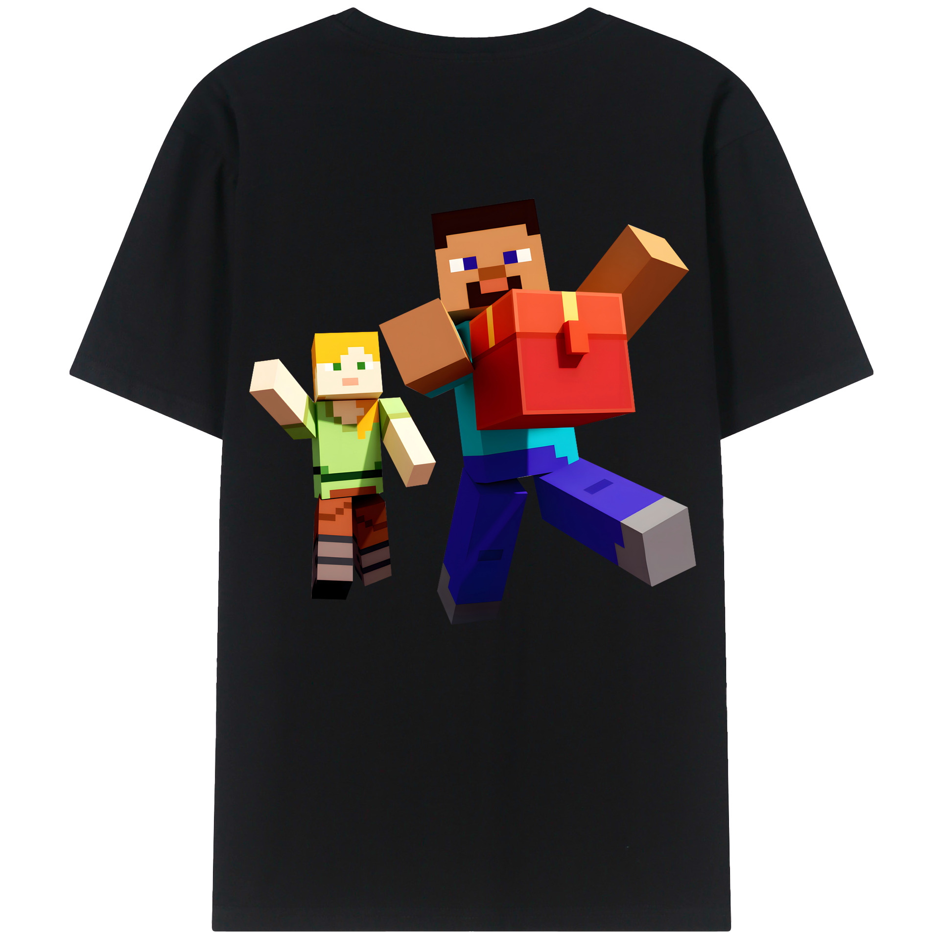（画像用） マインクラフト ブロックの世界 Minecraft MC Block world 綿100％半袖Tシャツ（背面プリント）