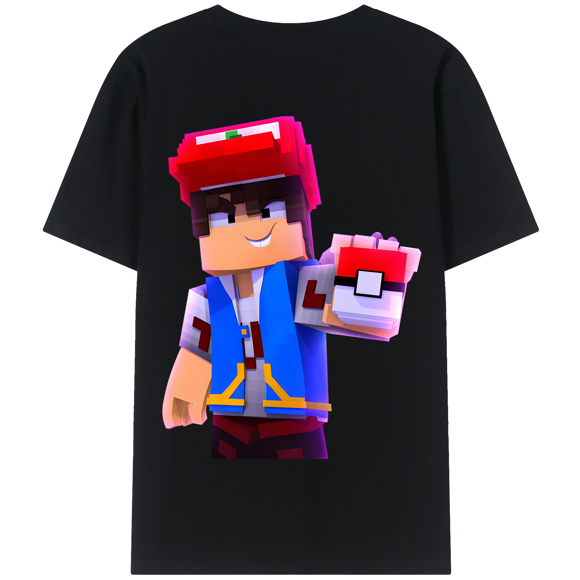 （画像用） マインクラフト ブロックの世界 Minecraft MC Block world 綿100％半袖Tシャツ（背面プリント）