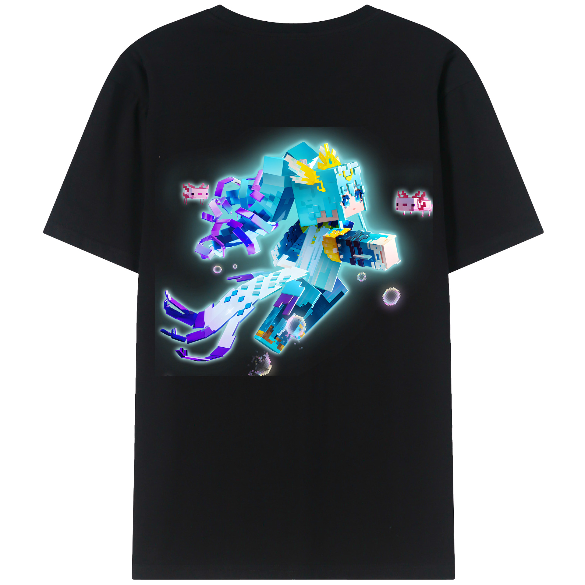 （画像用） マインクラフト ブロックの世界 Minecraft MC Block world 綿100％半袖Tシャツ（背面プリント）