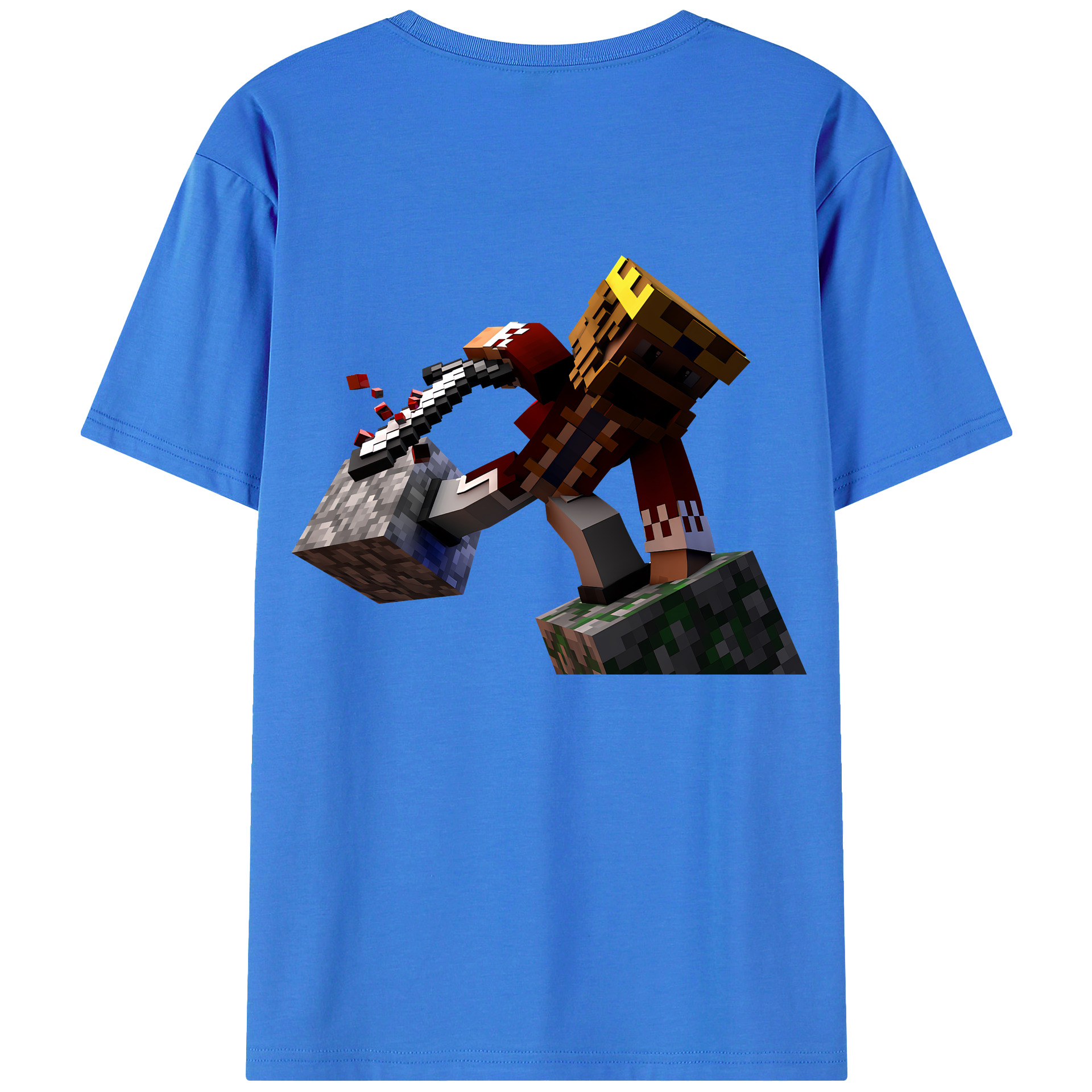 （画像用） マインクラフト ブロックの世界 Minecraft MC Block world 綿100％半袖Tシャツ（背面プリント）