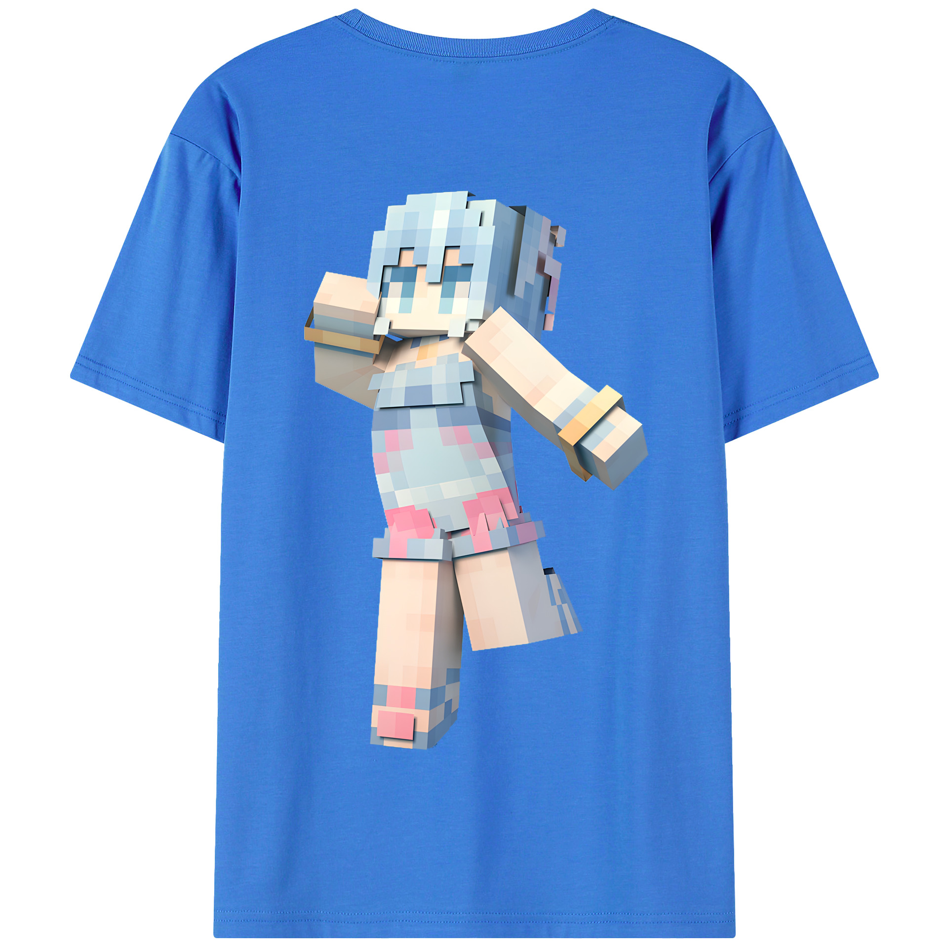 （画像用） マインクラフト ブロックの世界 Minecraft MC Block world 綿100％半袖Tシャツ（背面プリント）