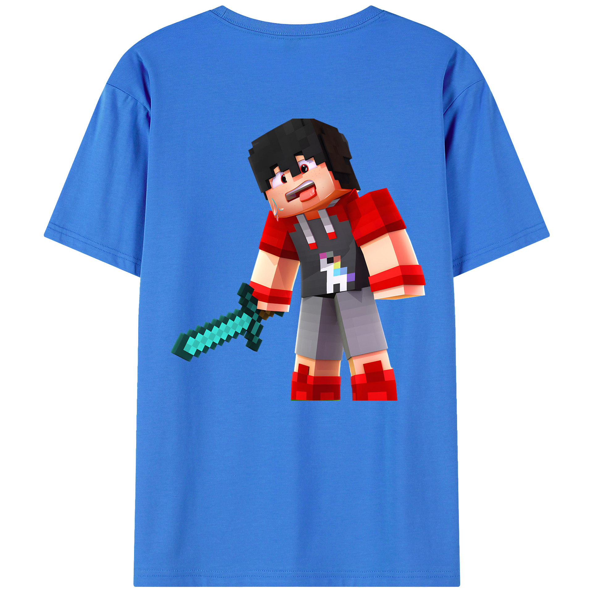 （画像用） マインクラフト ブロックの世界 Minecraft MC Block world 綿100％半袖Tシャツ（背面プリント）