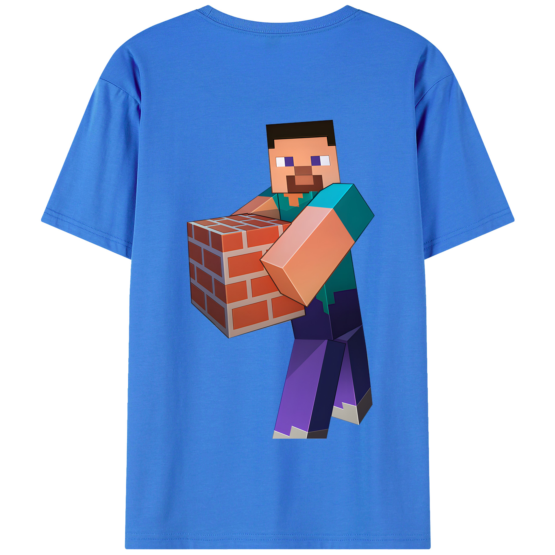 （画像用） マインクラフト ブロックの世界 Minecraft MC Block world 綿100％半袖Tシャツ（背面プリント）