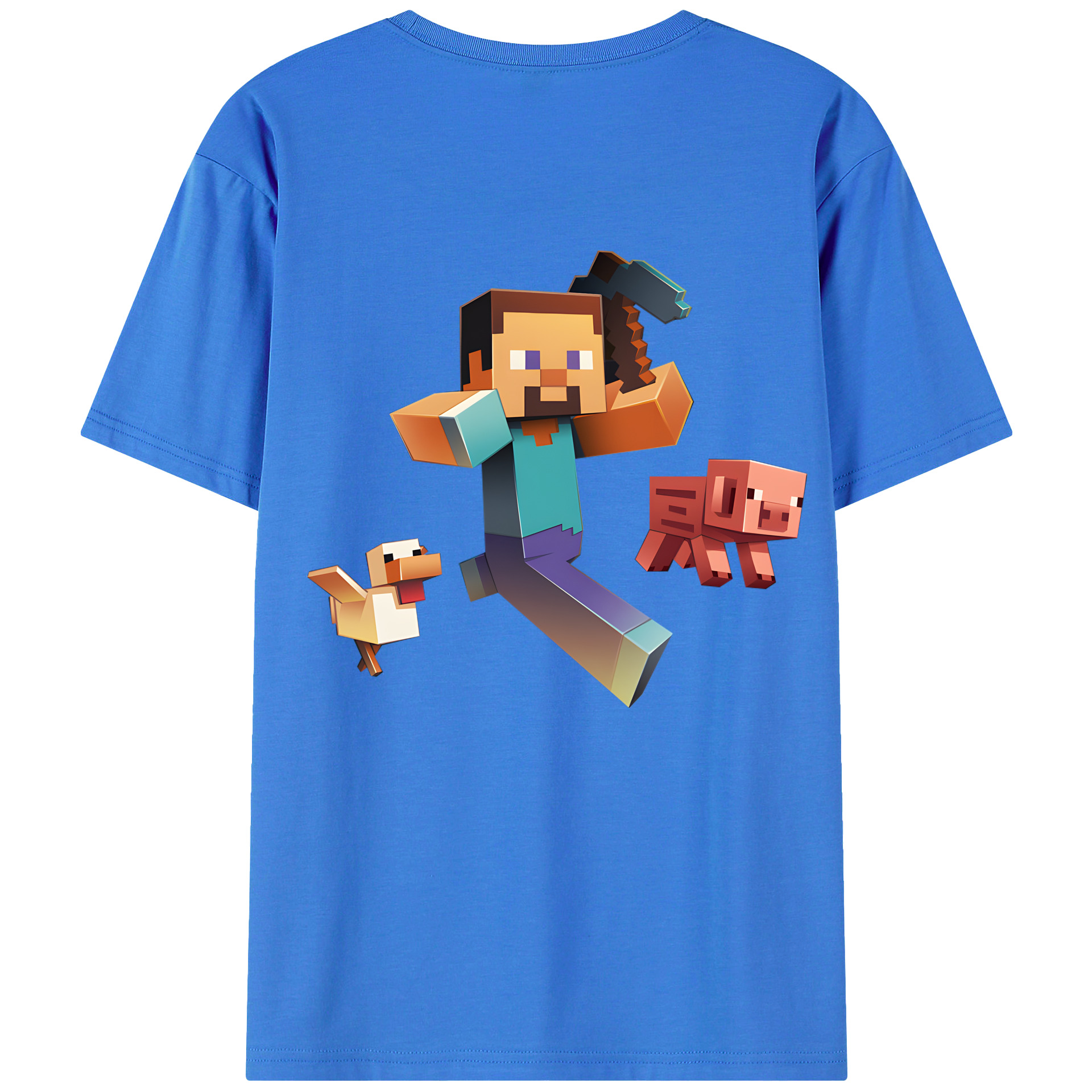 （画像用） マインクラフト ブロックの世界 Minecraft MC Block world 綿100％半袖Tシャツ（背面プリント）