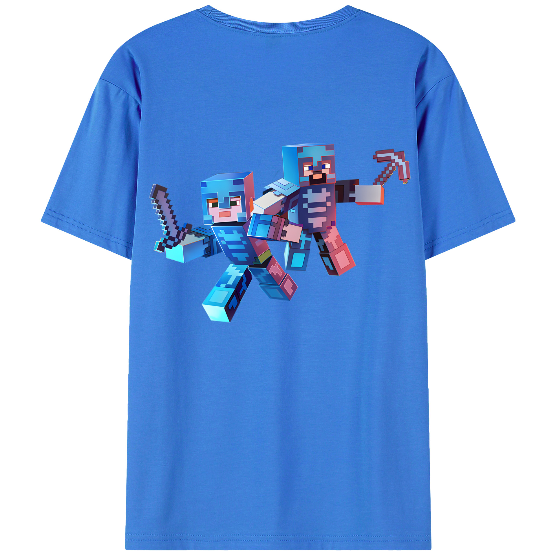 （画像用） マインクラフト ブロックの世界 Minecraft MC Block world 綿100％半袖Tシャツ（背面プリント）