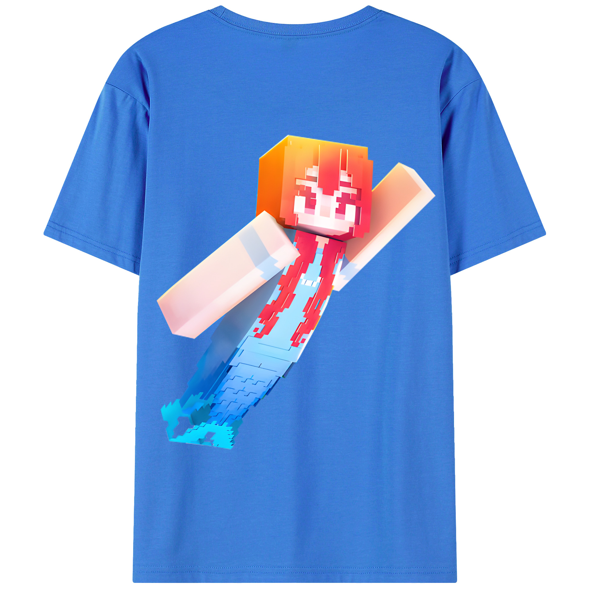 （画像用） マインクラフト ブロックの世界 Minecraft MC Block world 綿100％半袖Tシャツ（背面プリント）