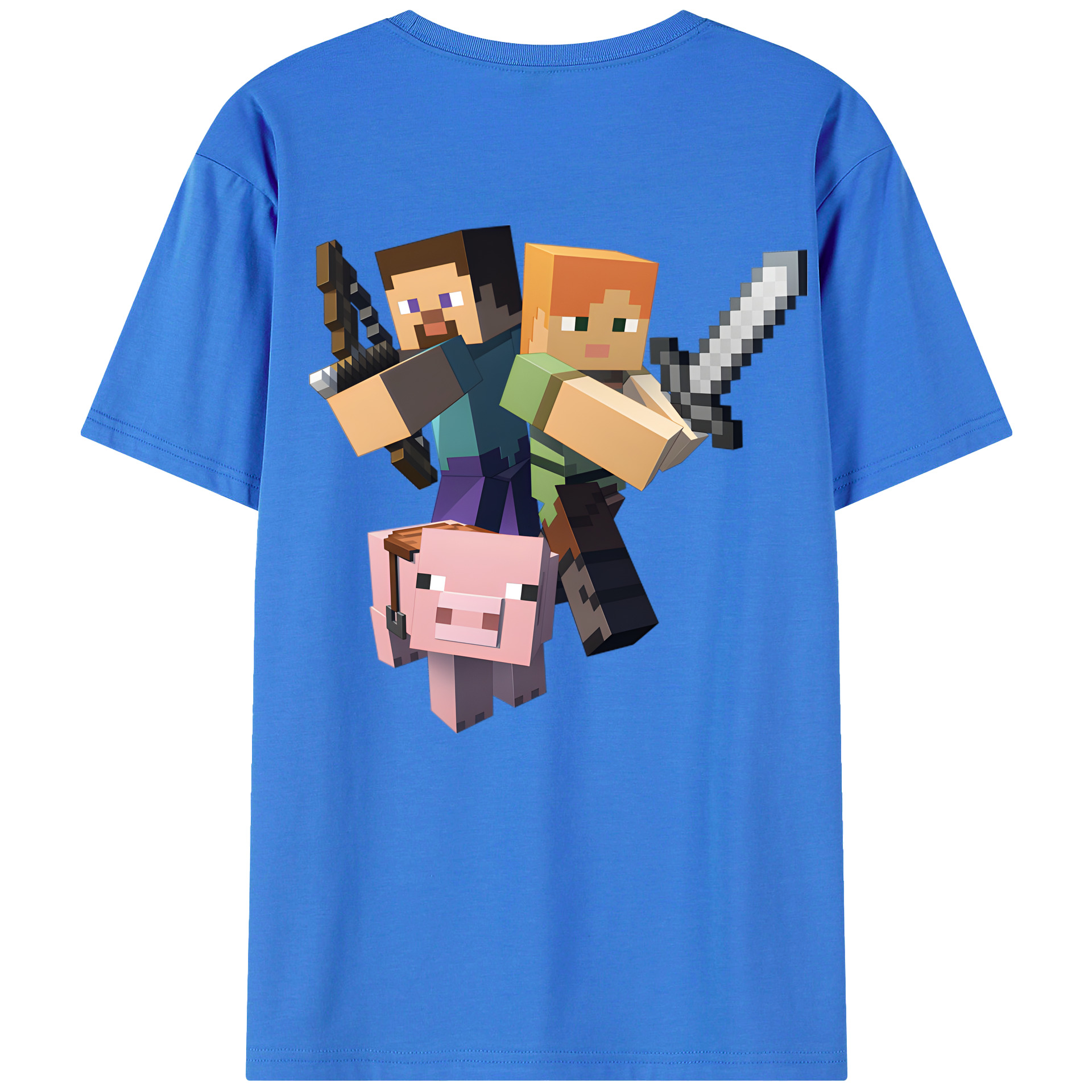 （画像用） マインクラフト ブロックの世界 Minecraft MC Block world 綿100％半袖Tシャツ（背面プリント）