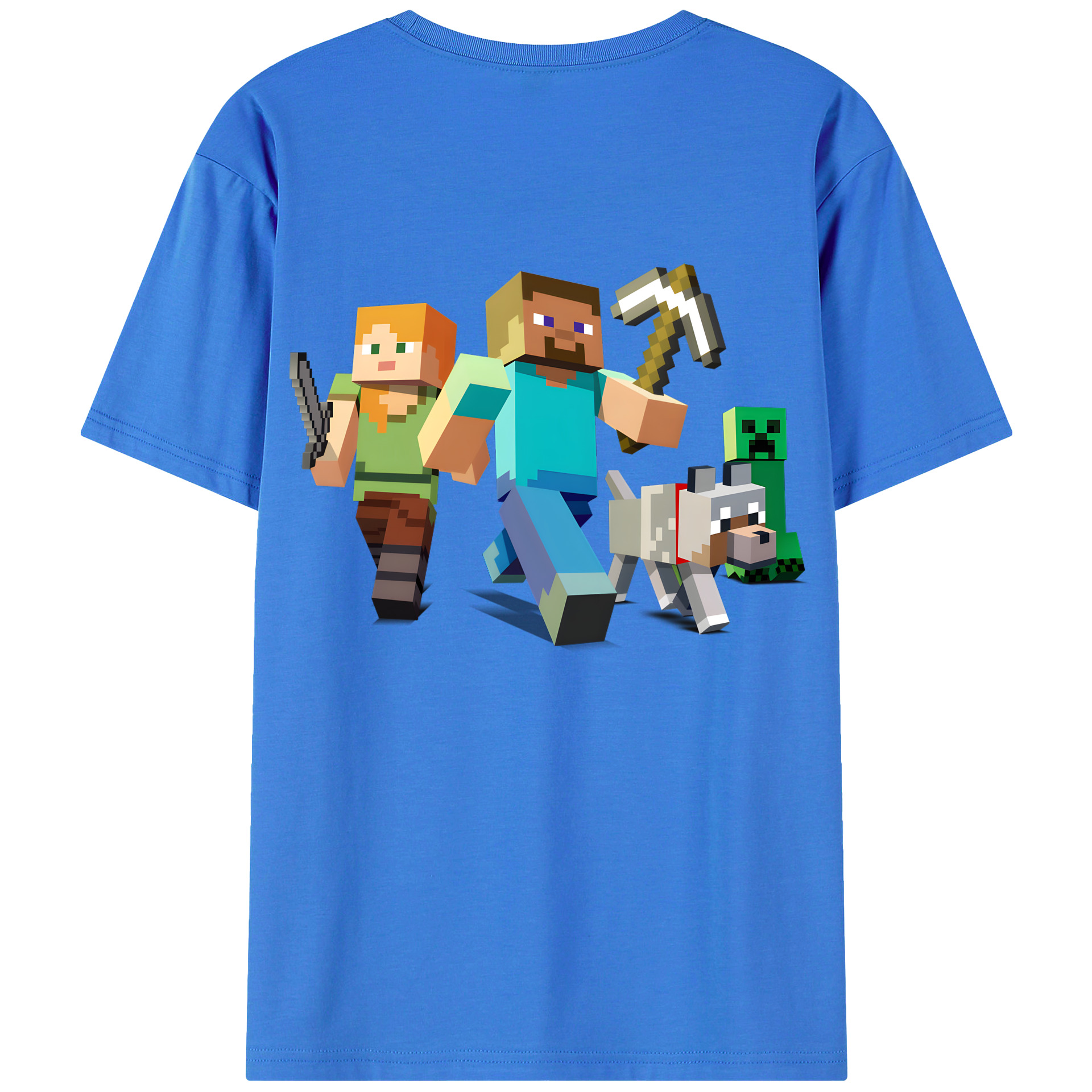 （画像用） マインクラフト ブロックの世界 Minecraft MC Block world 綿100％半袖Tシャツ（背面プリント）