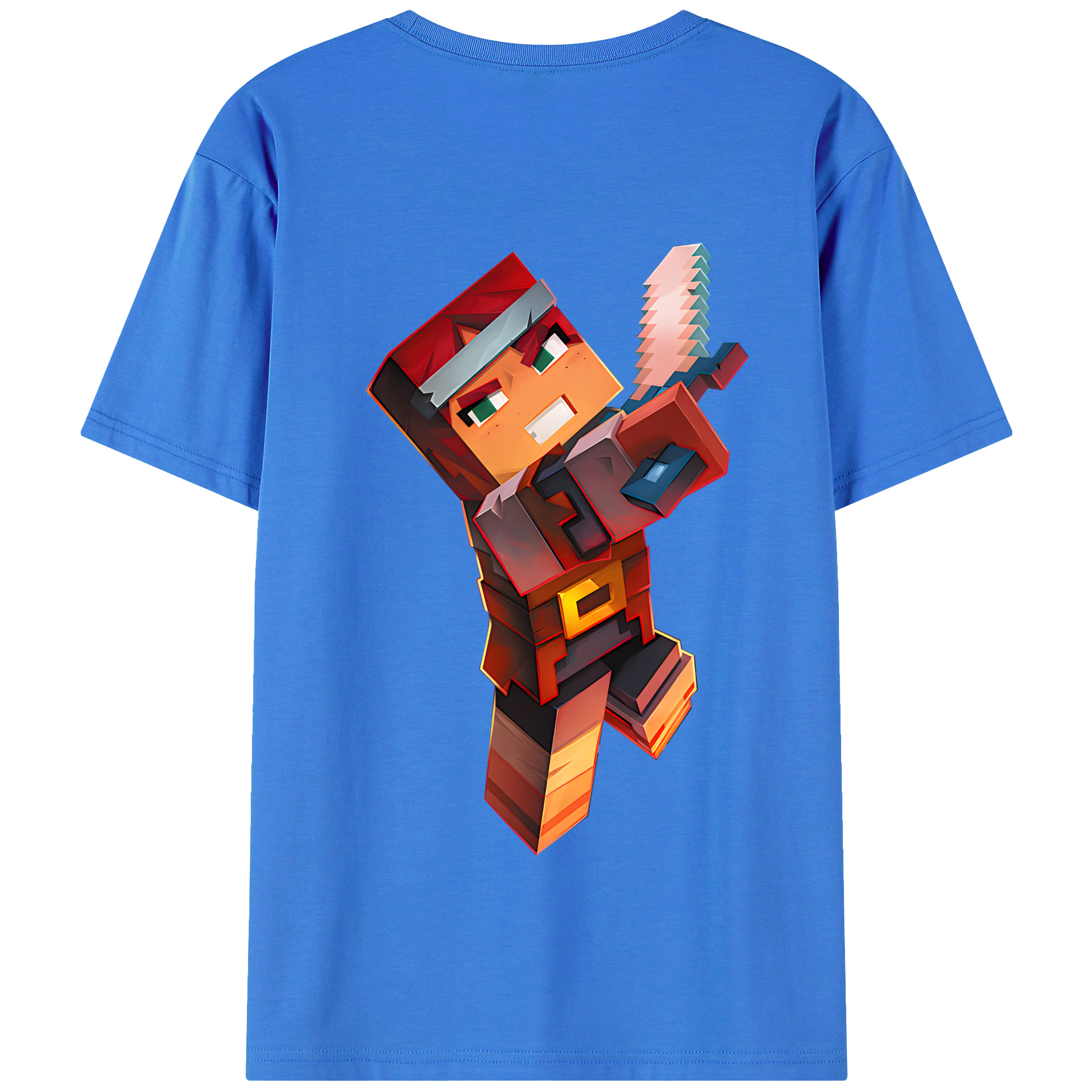 （画像用） マインクラフト ブロックの世界 Minecraft MC Block world 綿100％半袖Tシャツ（背面プリント）