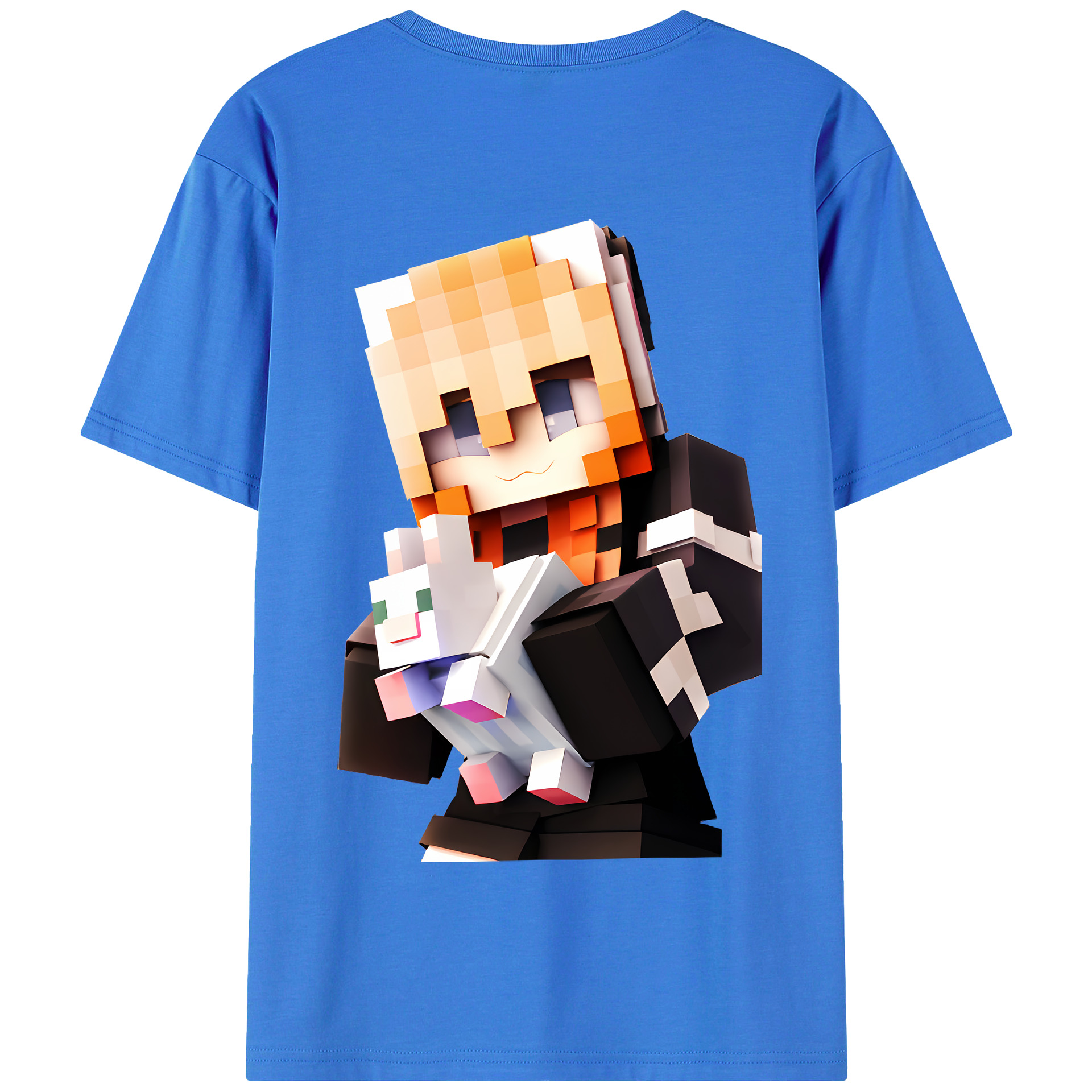 （画像用） マインクラフト ブロックの世界 Minecraft MC Block world 綿100％半袖Tシャツ（背面プリント）