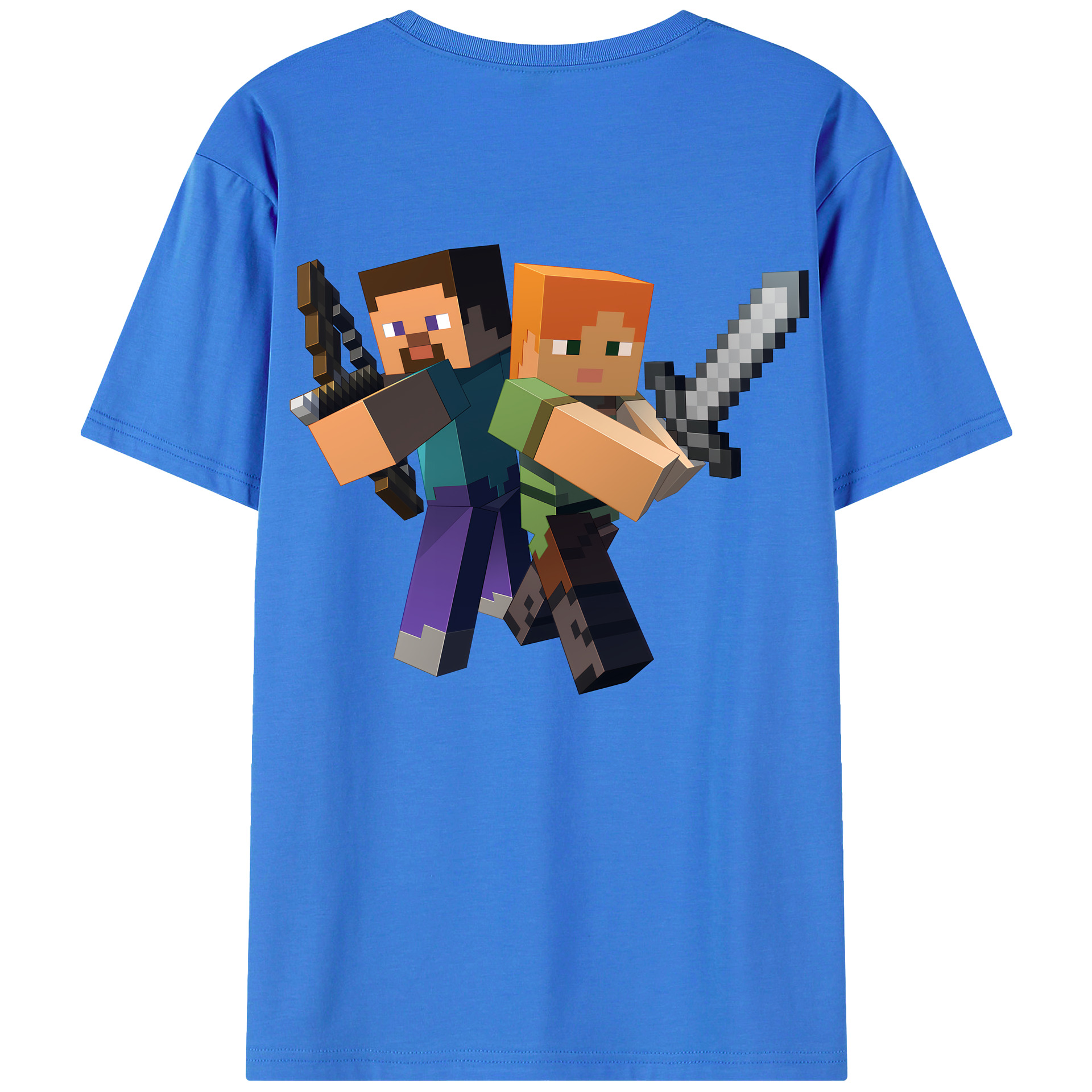 （画像用） マインクラフト ブロックの世界 Minecraft MC Block world 綿100％半袖Tシャツ（背面プリント）