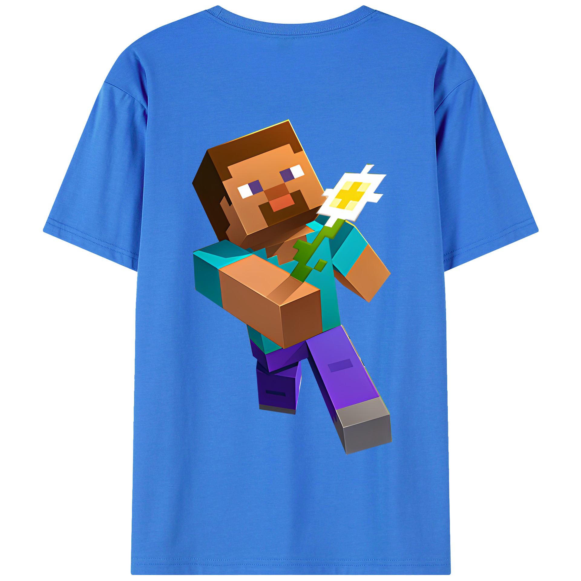 （画像用） マインクラフト ブロックの世界 Minecraft MC Block world 綿100％半袖Tシャツ（背面プリント）