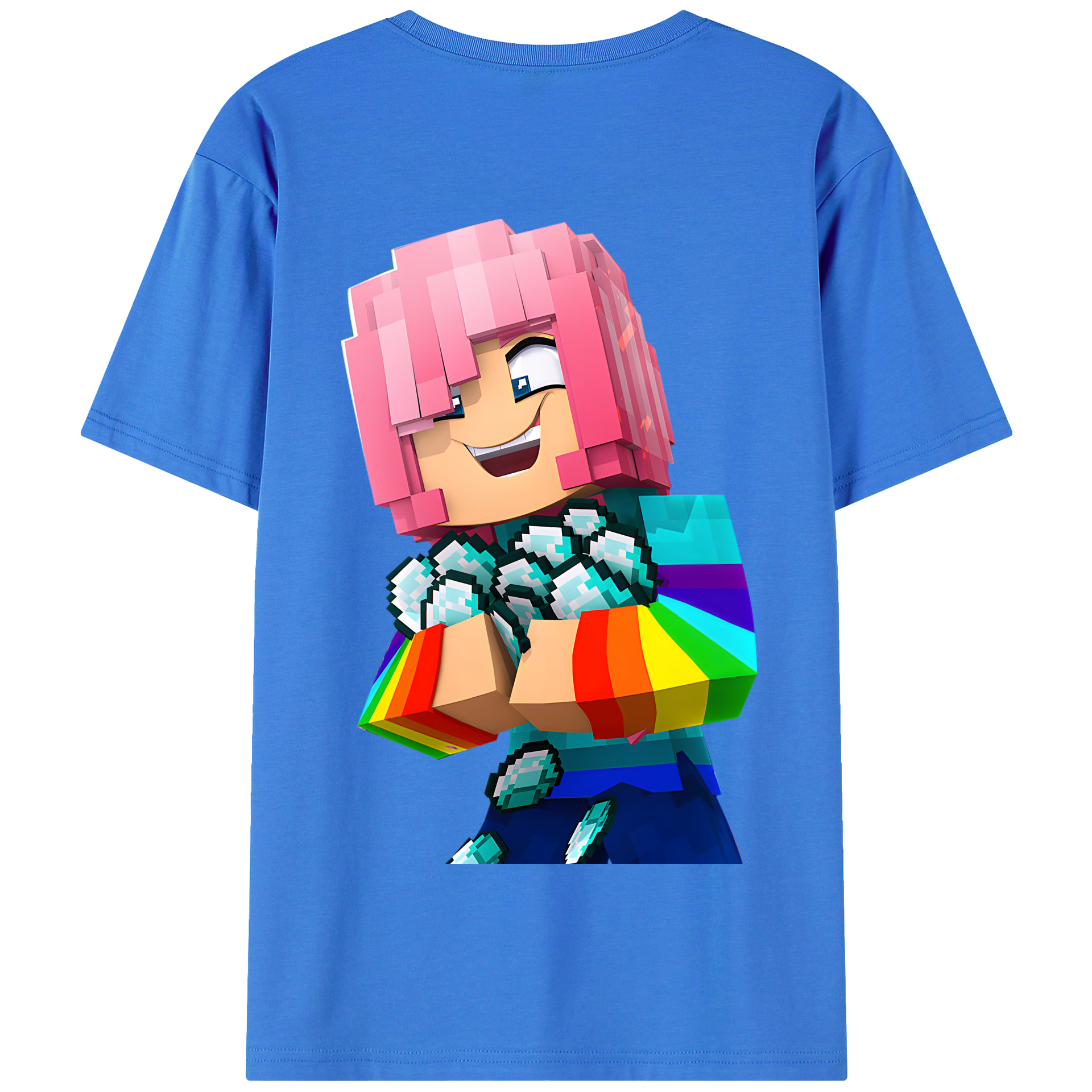 （画像用） マインクラフト ブロックの世界 Minecraft MC Block world 綿100％半袖Tシャツ（背面プリント）