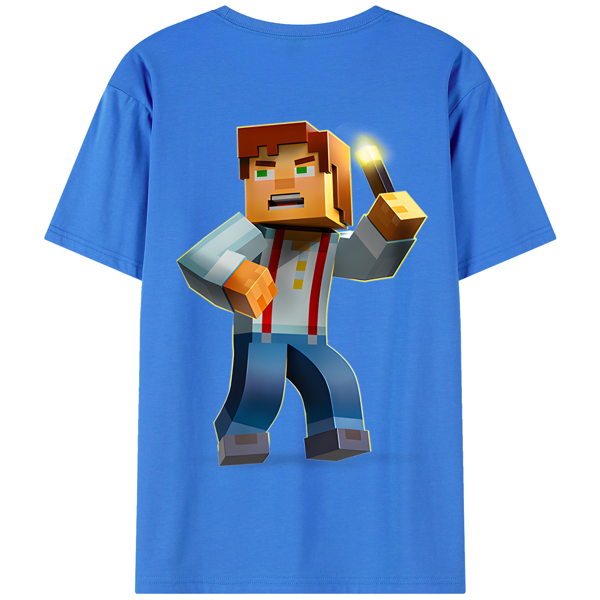 （画像用） マインクラフト ブロックの世界 Minecraft MC Block world 綿100％半袖Tシャツ（背面プリント）