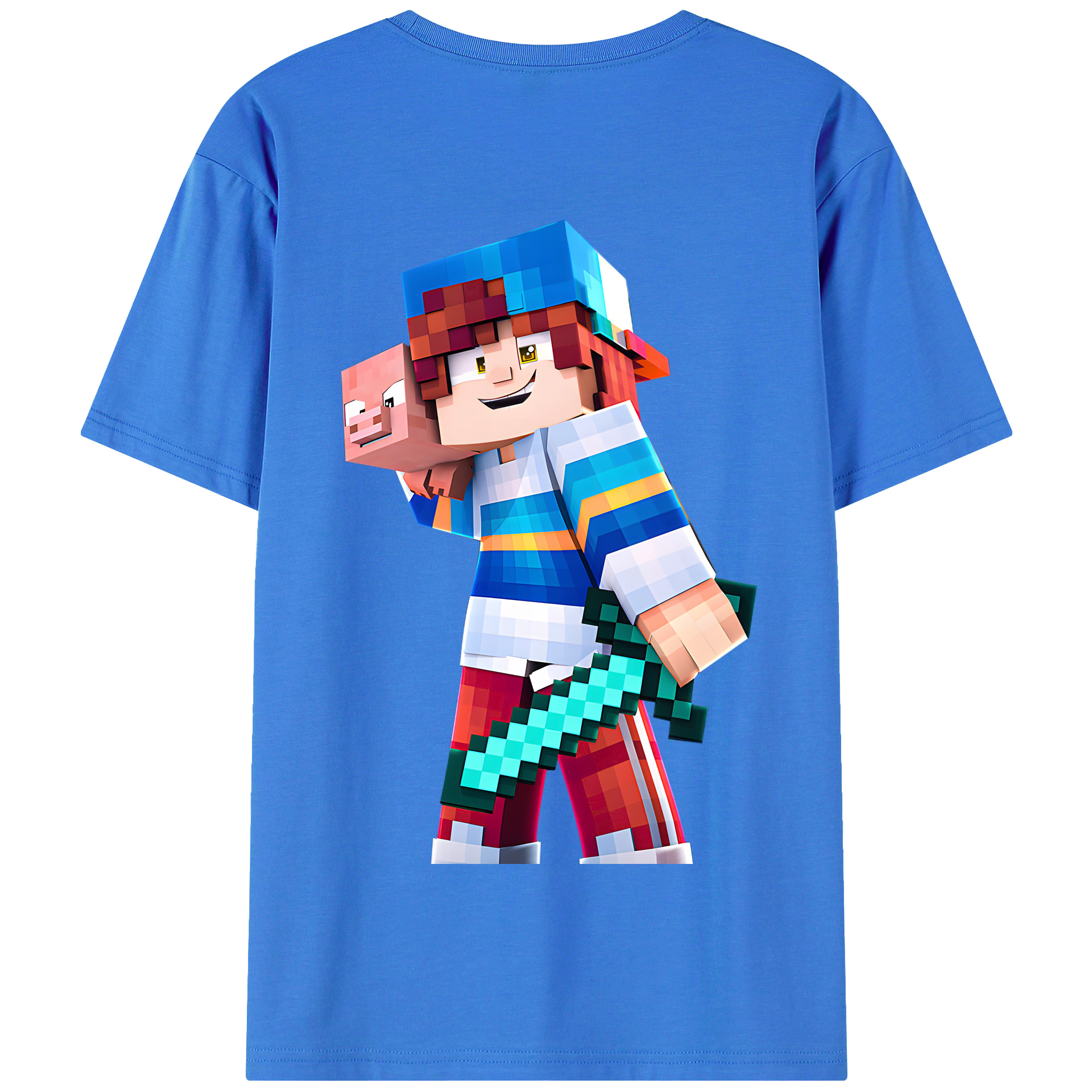 （画像用） マインクラフト ブロックの世界 Minecraft MC Block world 綿100％半袖Tシャツ（背面プリント）