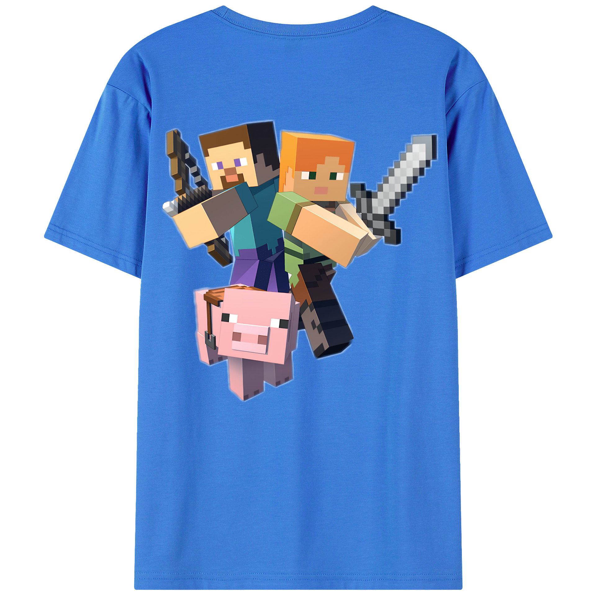 （画像用） マインクラフト ブロックの世界 Minecraft MC Block world 綿100％半袖Tシャツ（背面プリント）