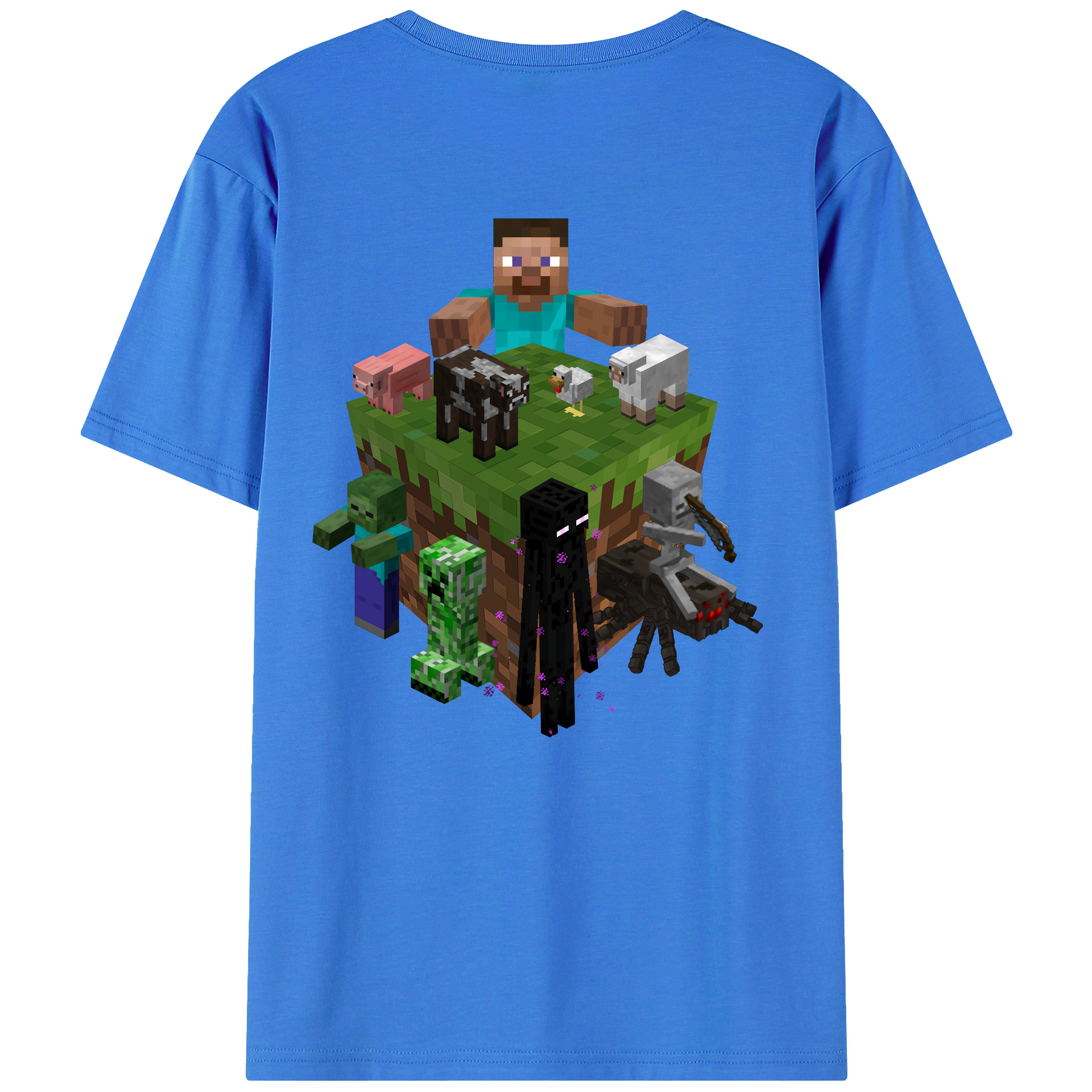 （画像用） マインクラフト ブロックの世界 Minecraft MC Block world 綿100％半袖Tシャツ（背面プリント）
