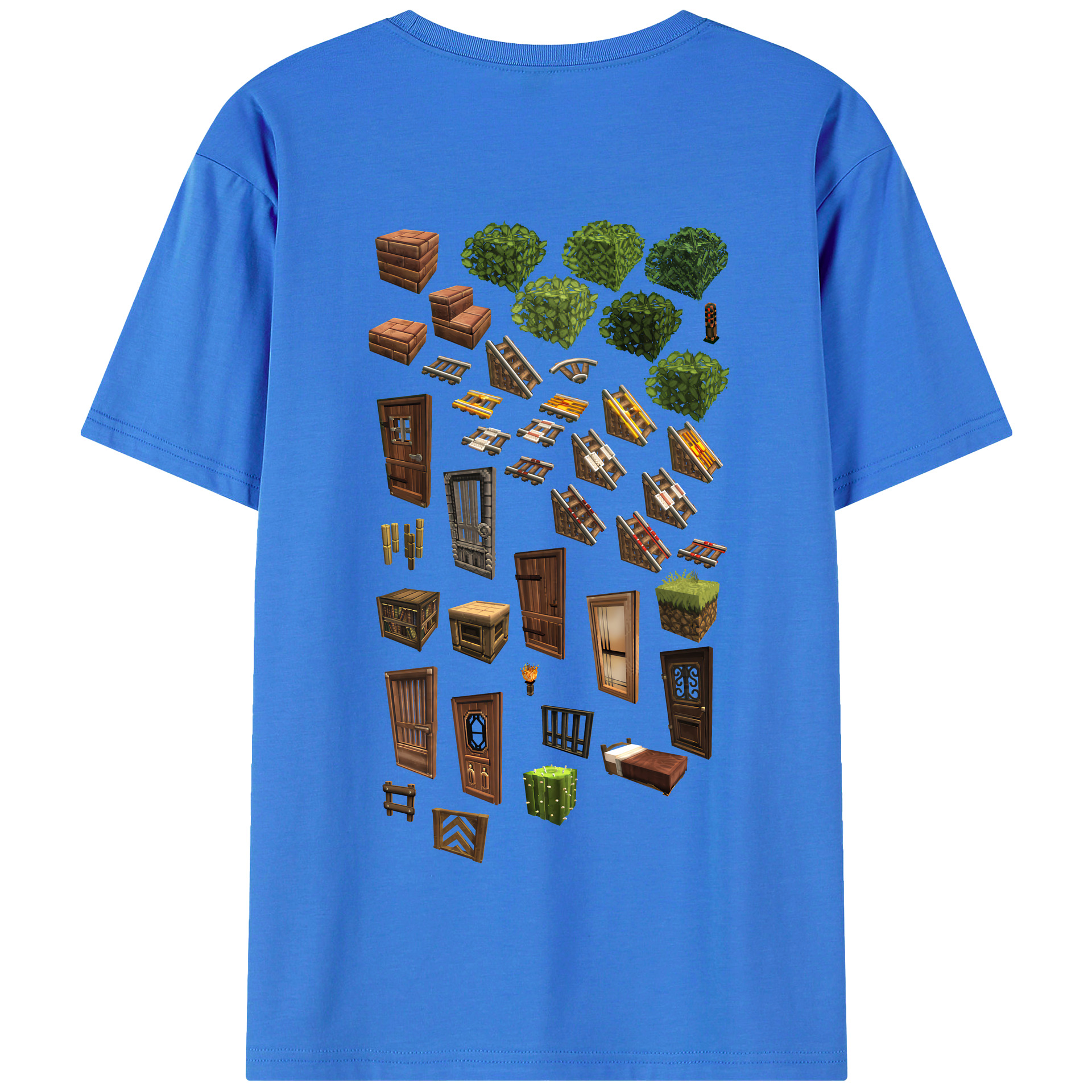 （画像用） マインクラフト ブロックの世界 Minecraft MC Block world 綿100％半袖Tシャツ（背面プリント）