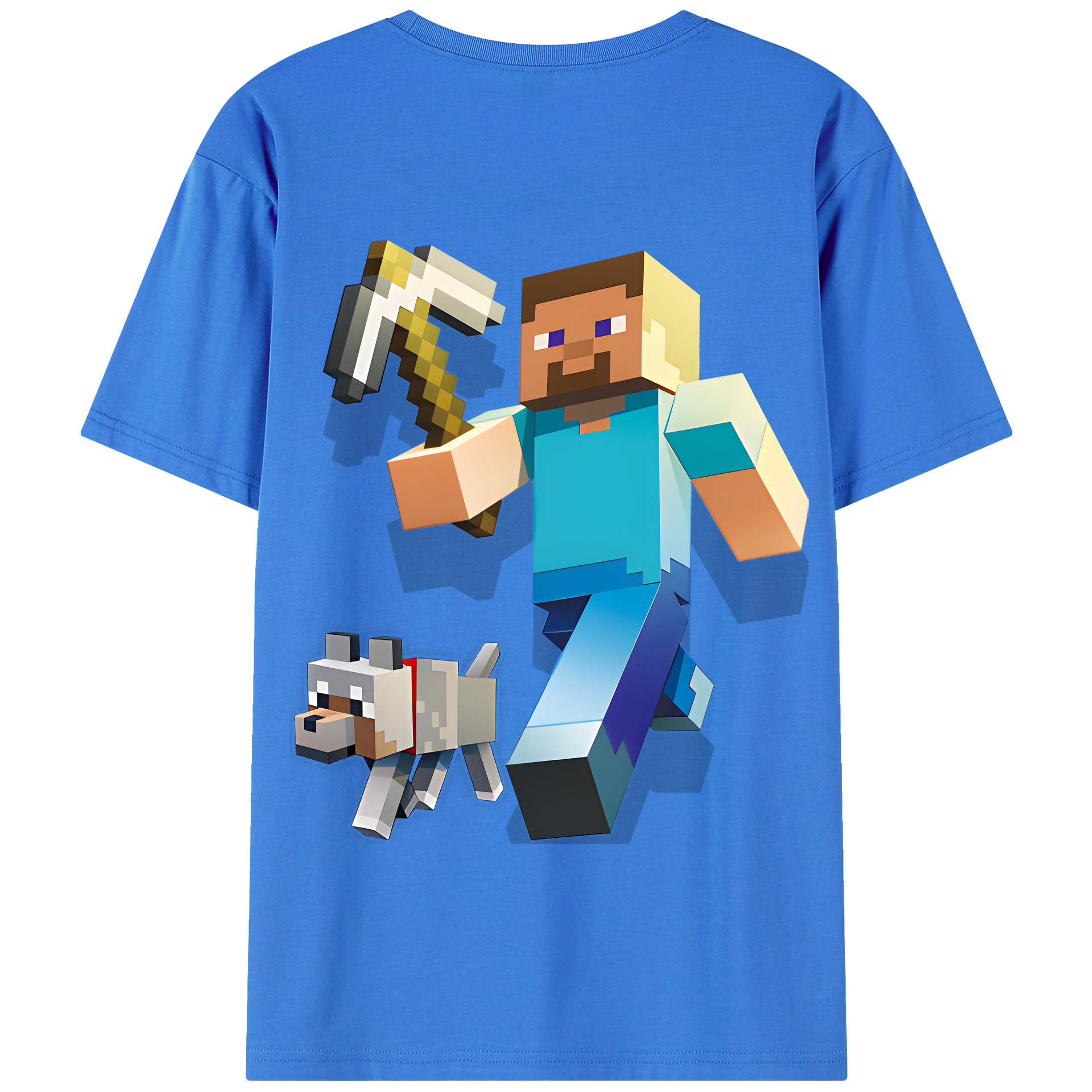 （画像用） マインクラフト ブロックの世界 Minecraft MC Block world 綿100％半袖Tシャツ（背面プリント）