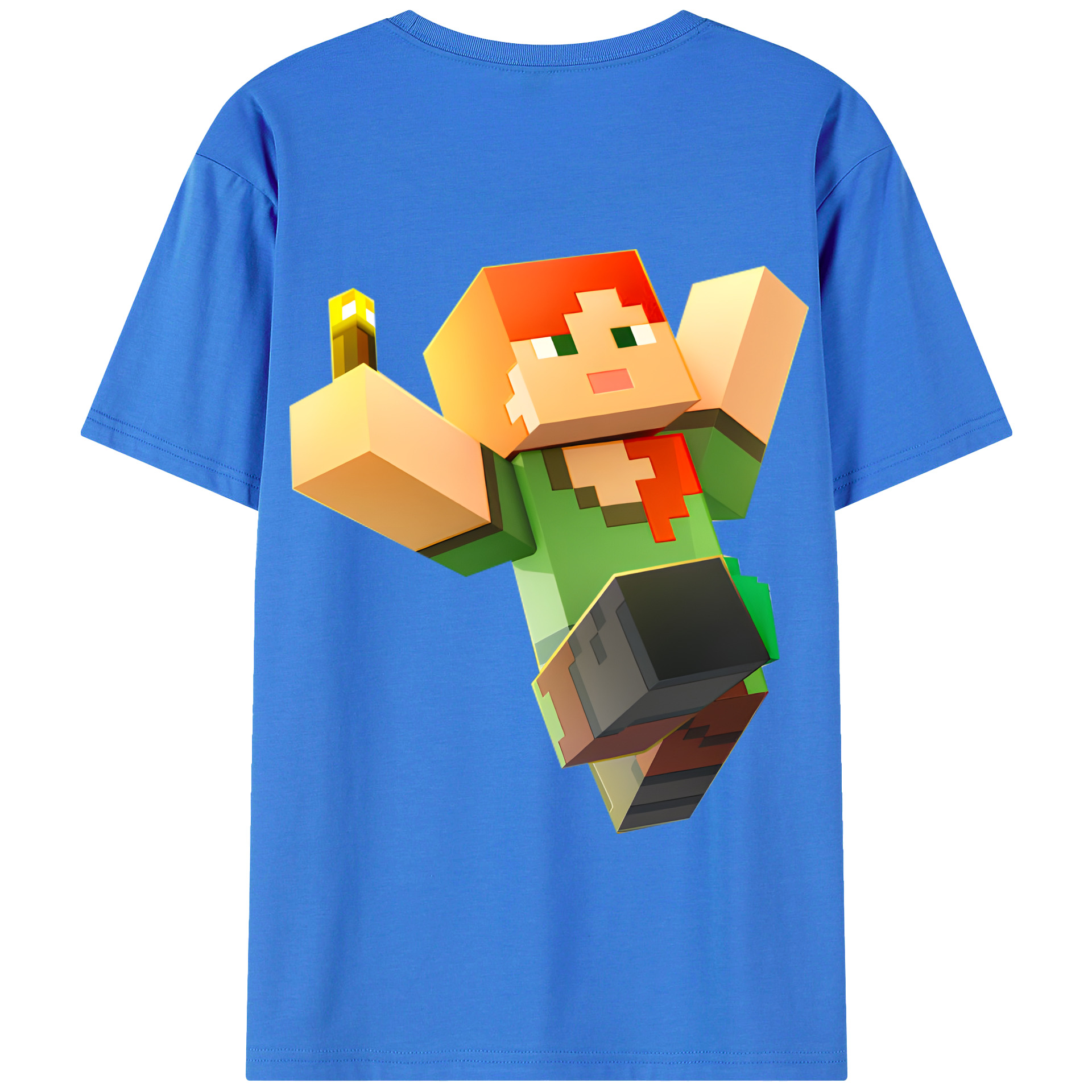 （画像用） マインクラフト ブロックの世界 Minecraft MC Block world 綿100％半袖Tシャツ（背面プリント）