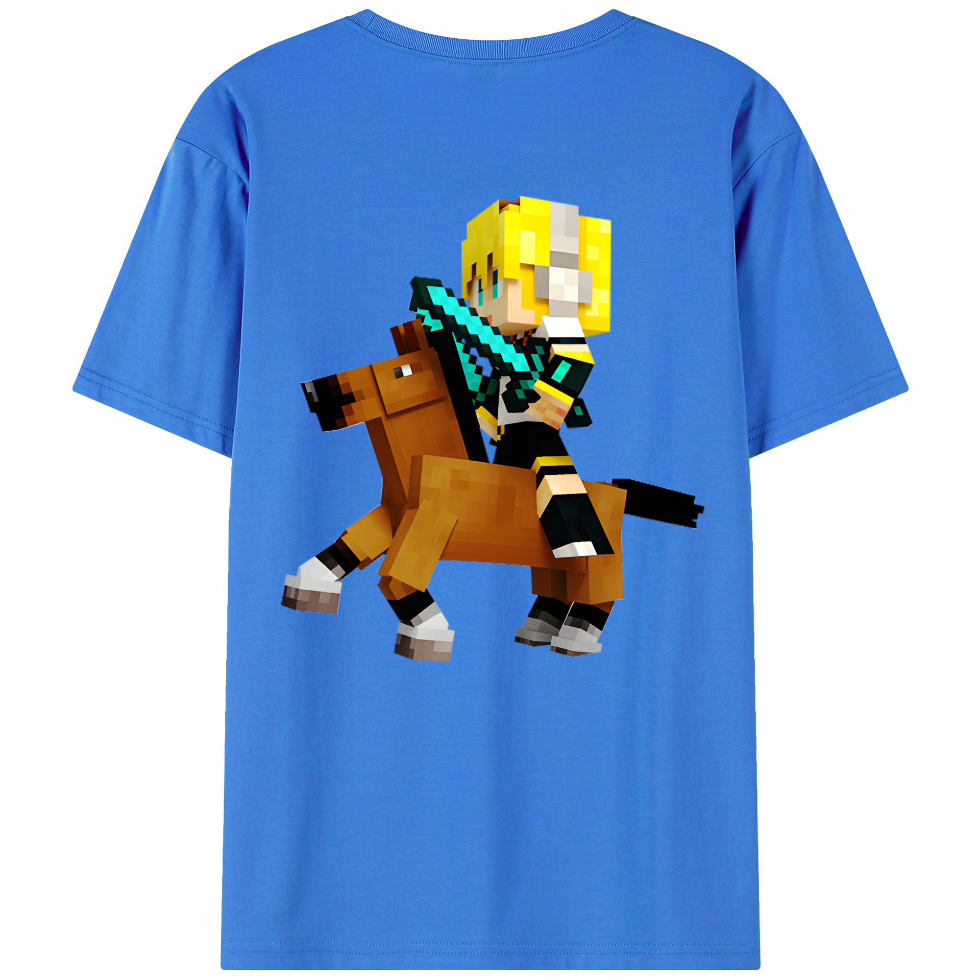（画像用） マインクラフト ブロックの世界 Minecraft MC Block world 綿100％半袖Tシャツ（背面プリント）