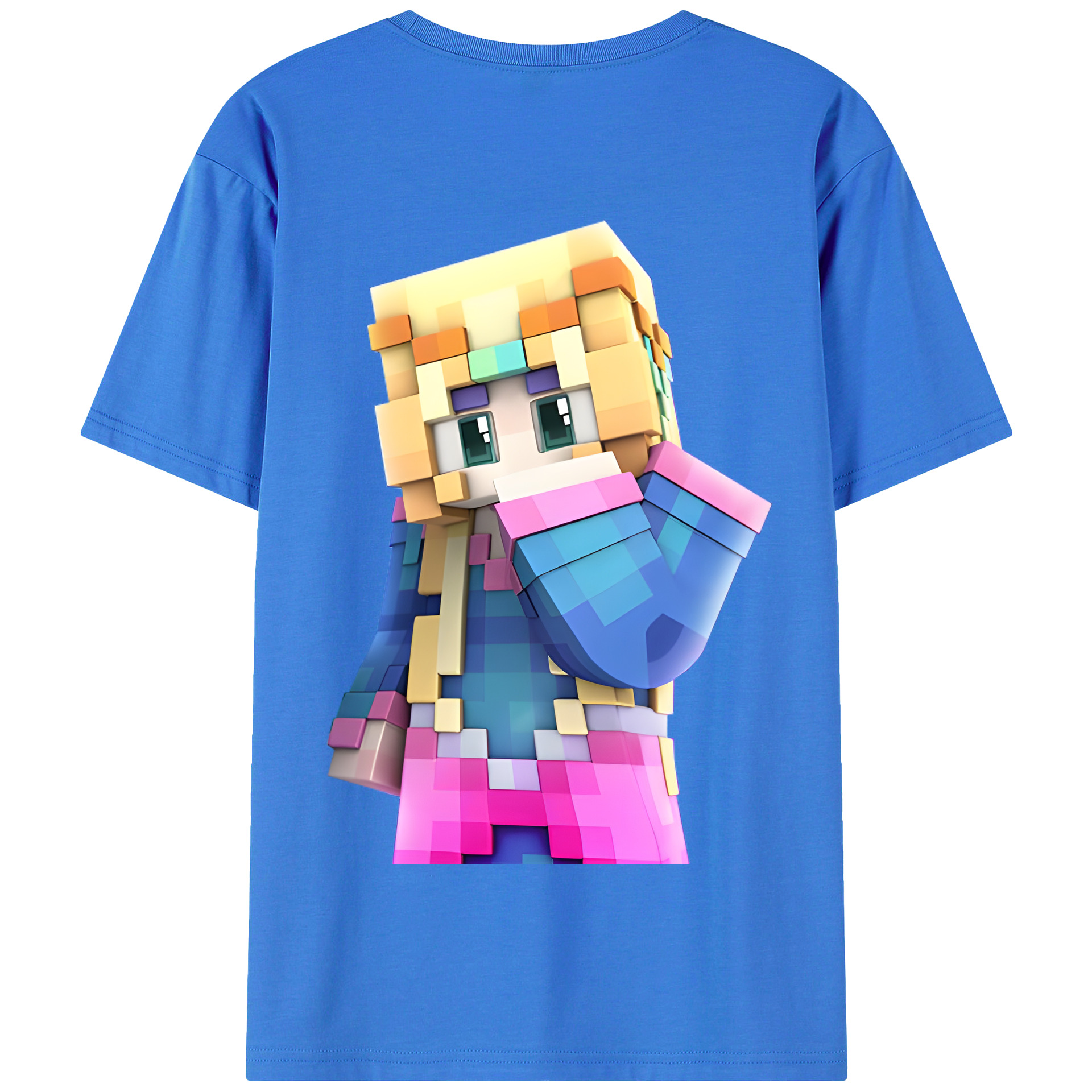 （画像用） マインクラフト ブロックの世界 Minecraft MC Block world 綿100％半袖Tシャツ（背面プリント）
