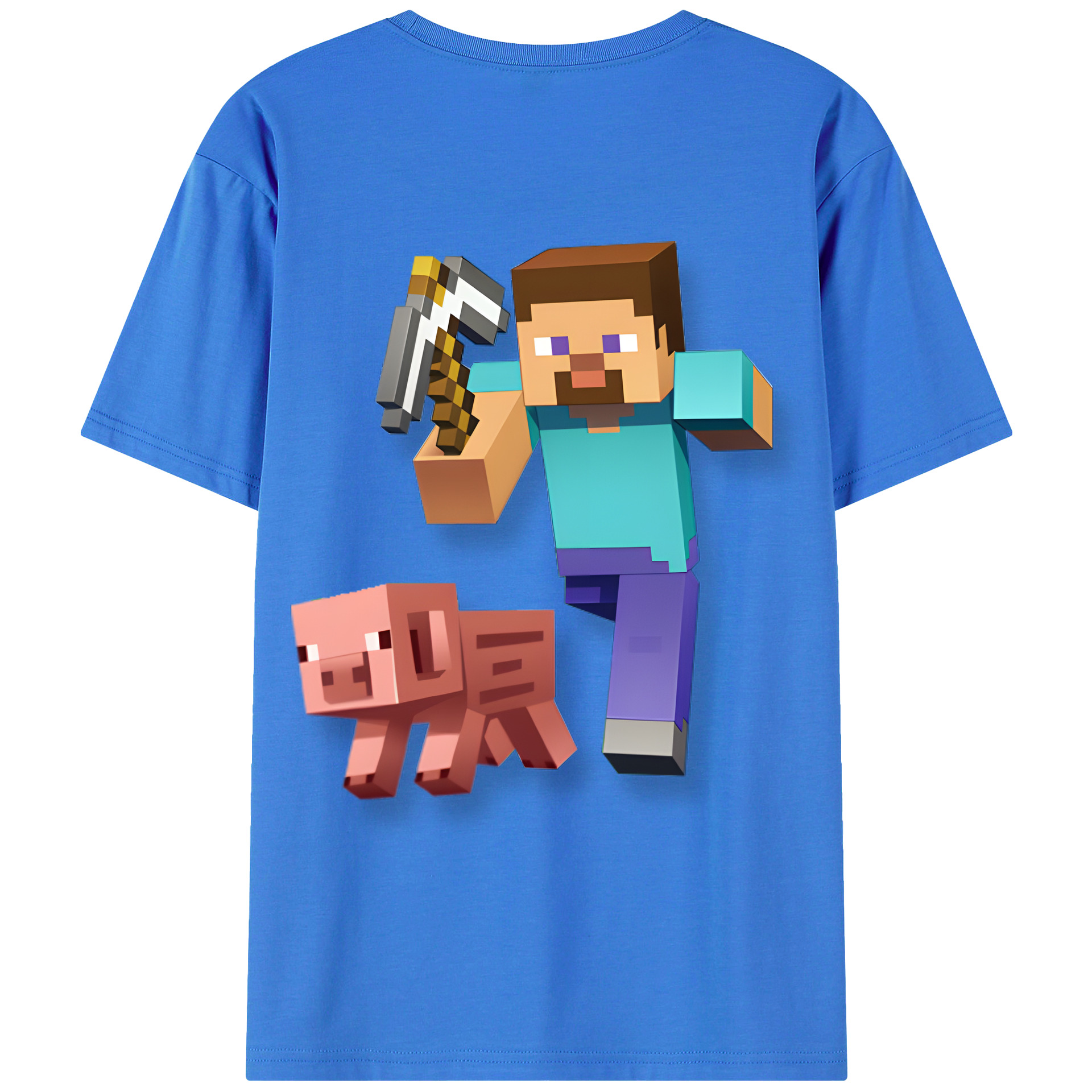 （画像用） マインクラフト ブロックの世界 Minecraft MC Block world 綿100％半袖Tシャツ（背面プリント）